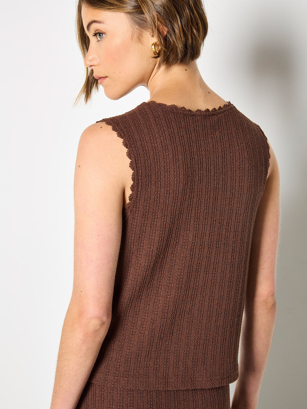 Cotton Blend Pointelle Knit Waistcoat