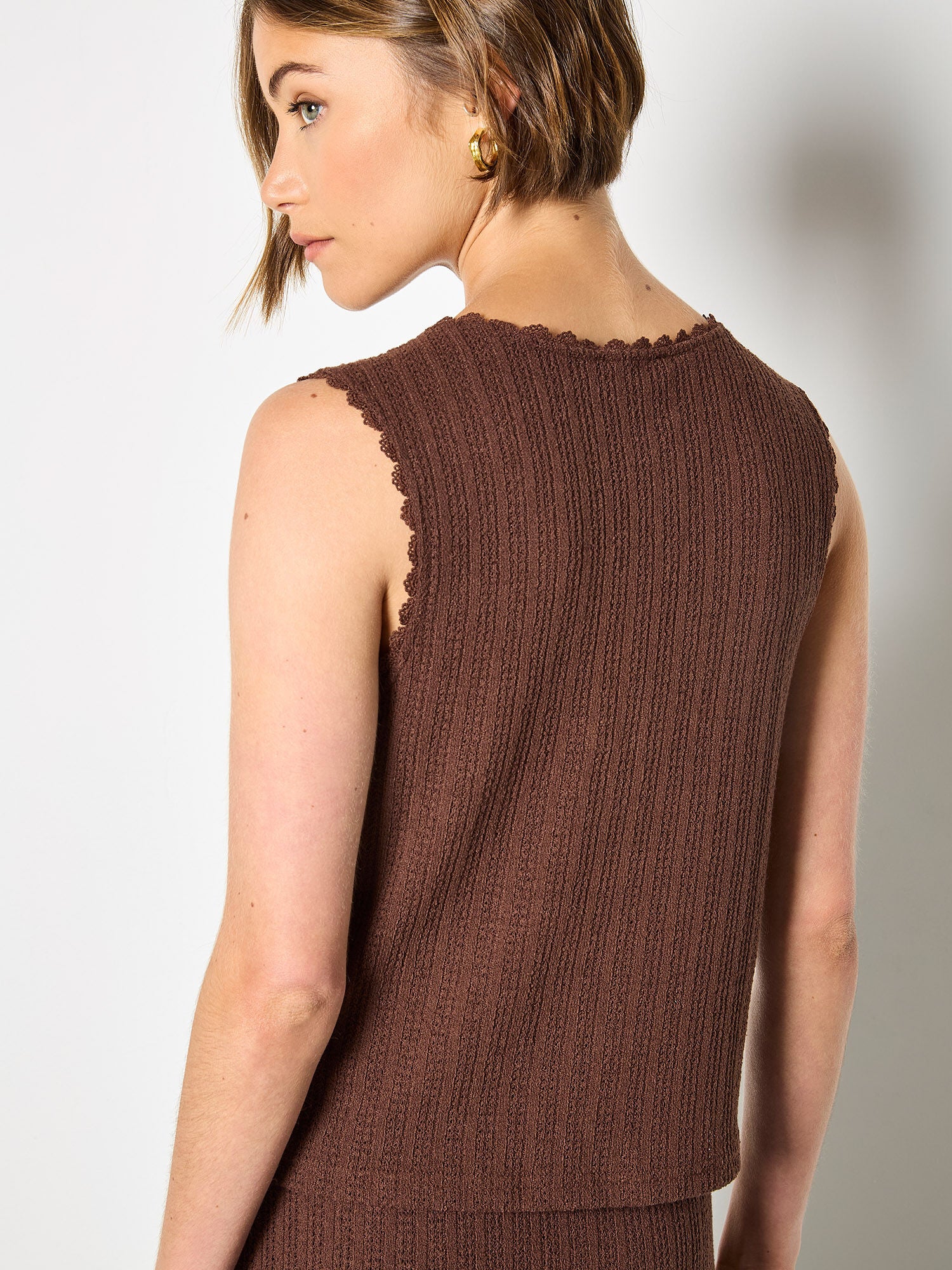 Cotton Blend Pointelle Knit Waistcoat