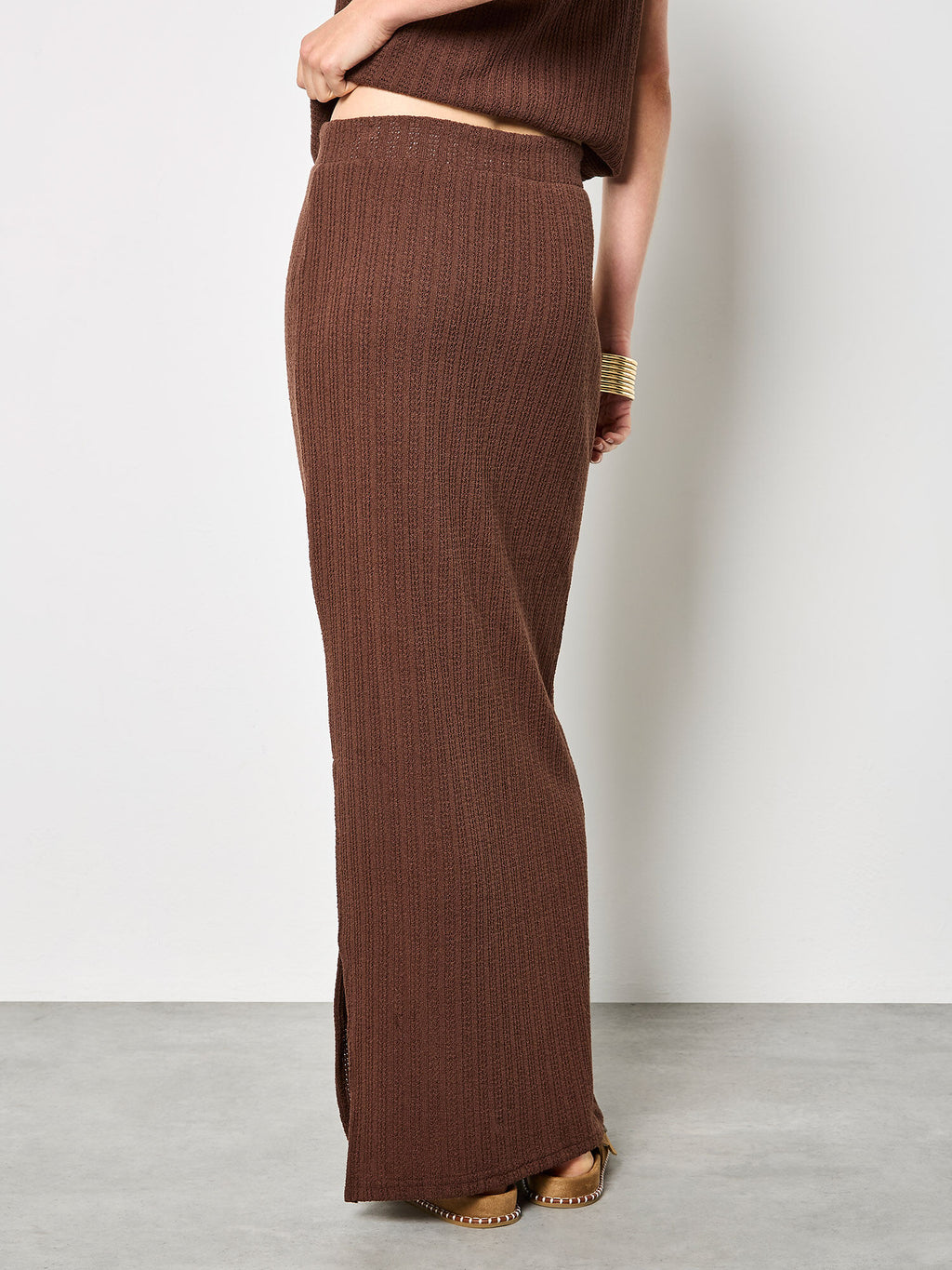 Pointelle Knit Column Maxi Skirt