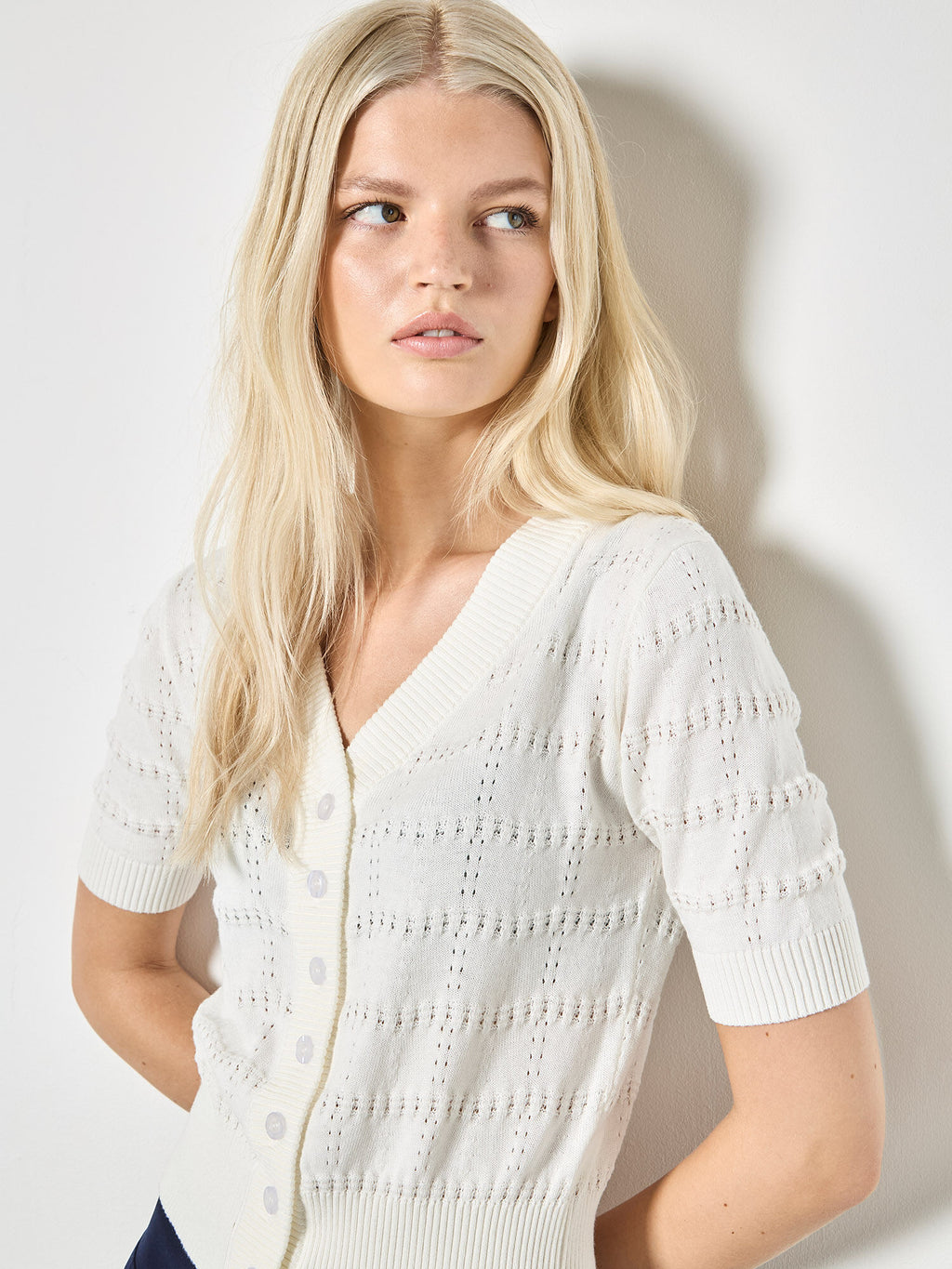 Stripe Pointelle Knit Cardigan