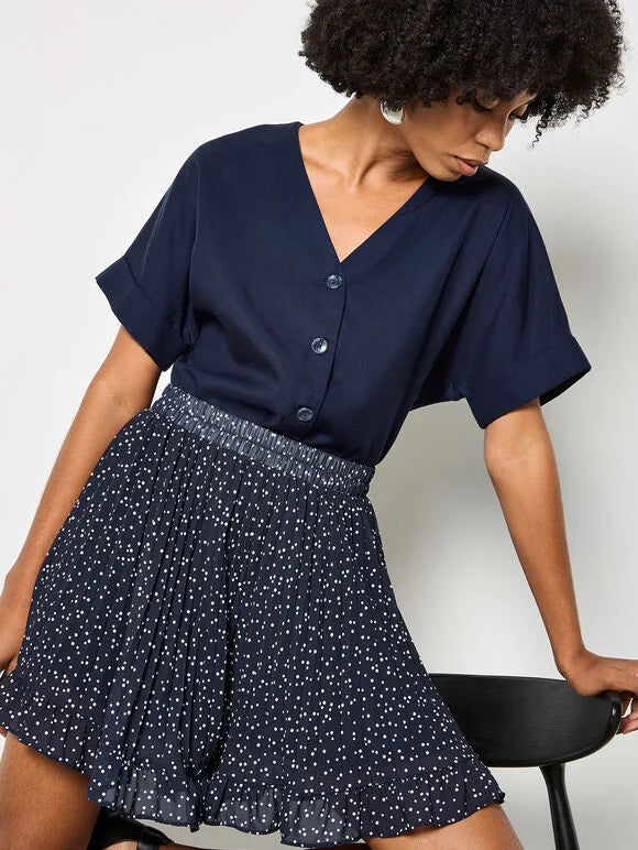 Polka Dot Chiffon Plisse Mini Shorts