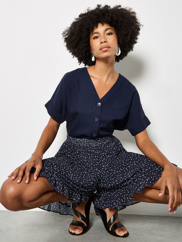 Polka Dot Chiffon Plisse Mini Shorts