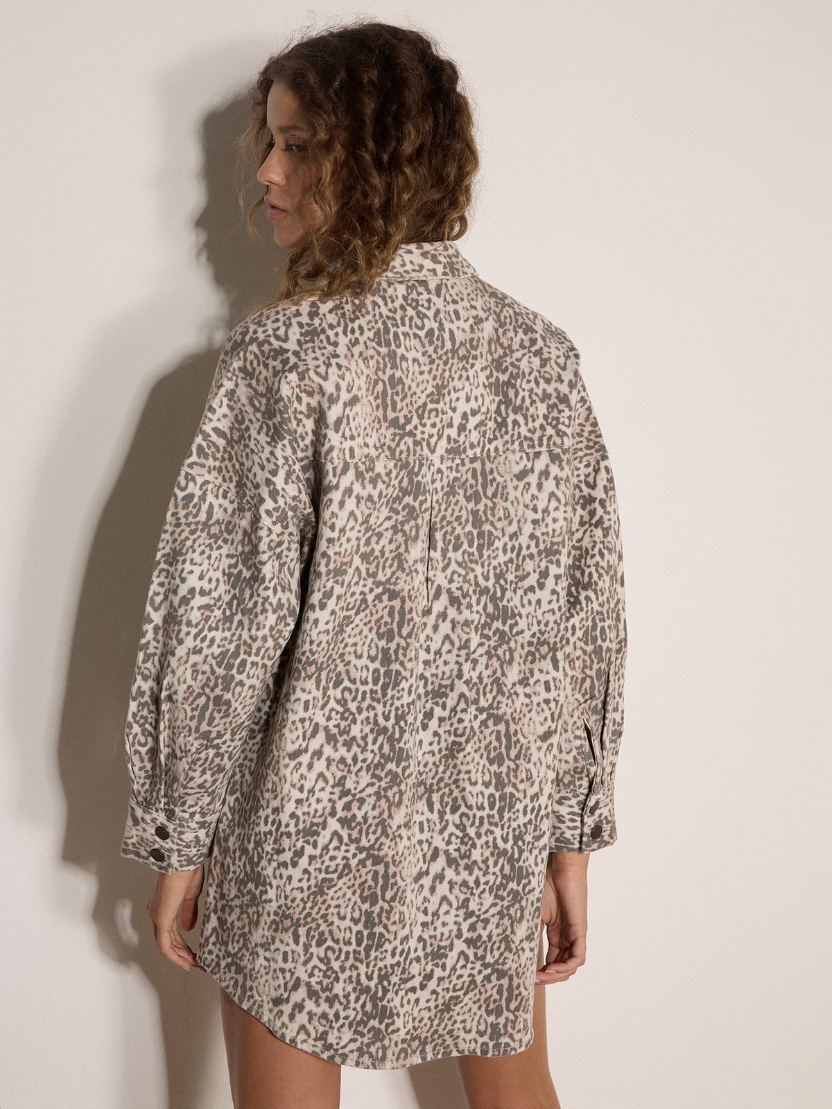 Leopard Print Cotton Denim Shacket Mini Dress