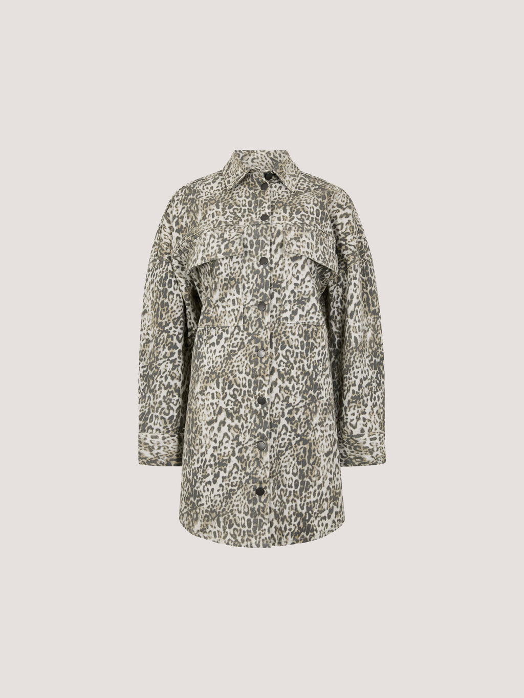 Leopard Print Cotton Denim Shacket Mini Dress