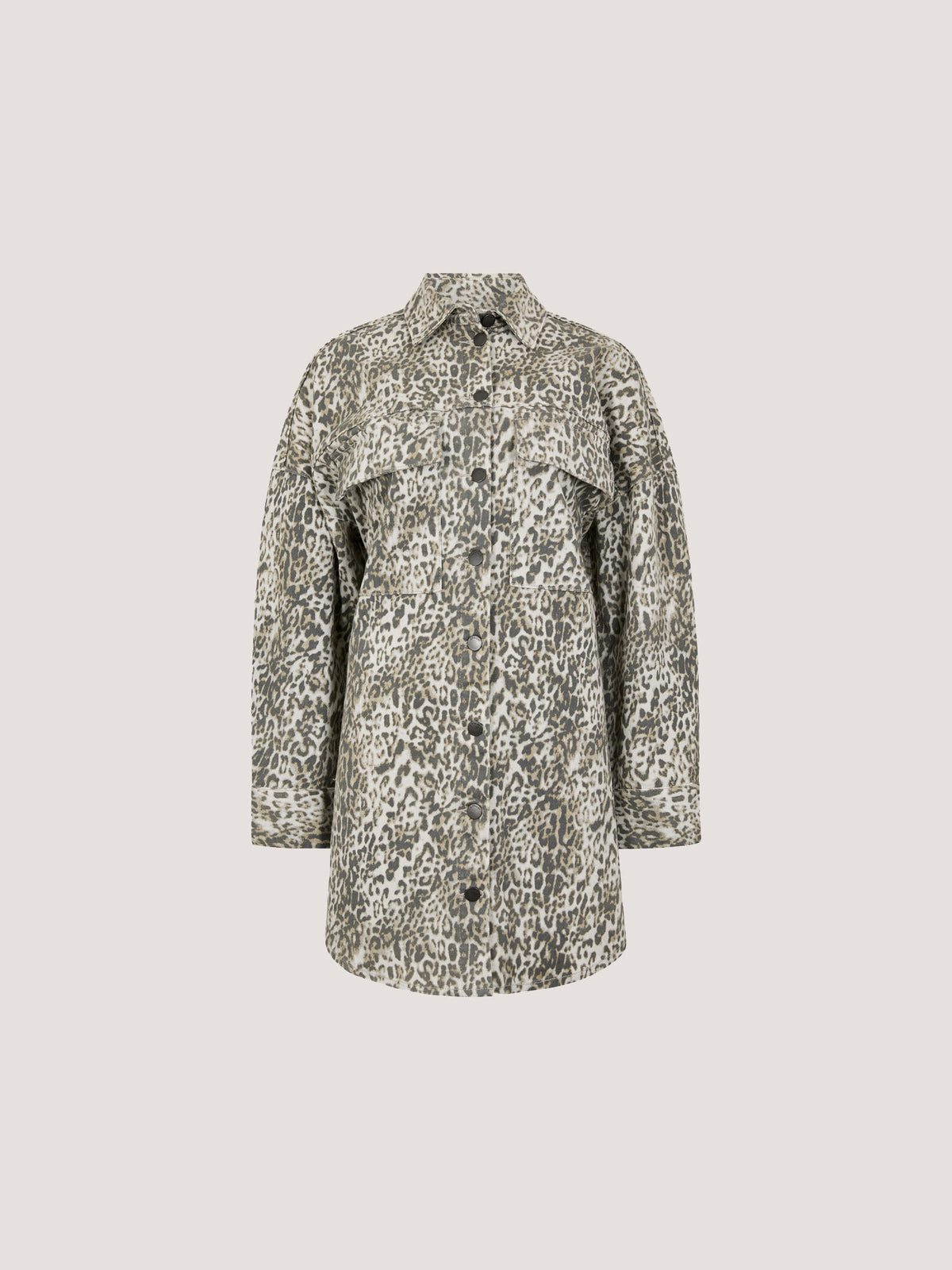 Leopard Print Cotton Denim Shacket Mini Dress