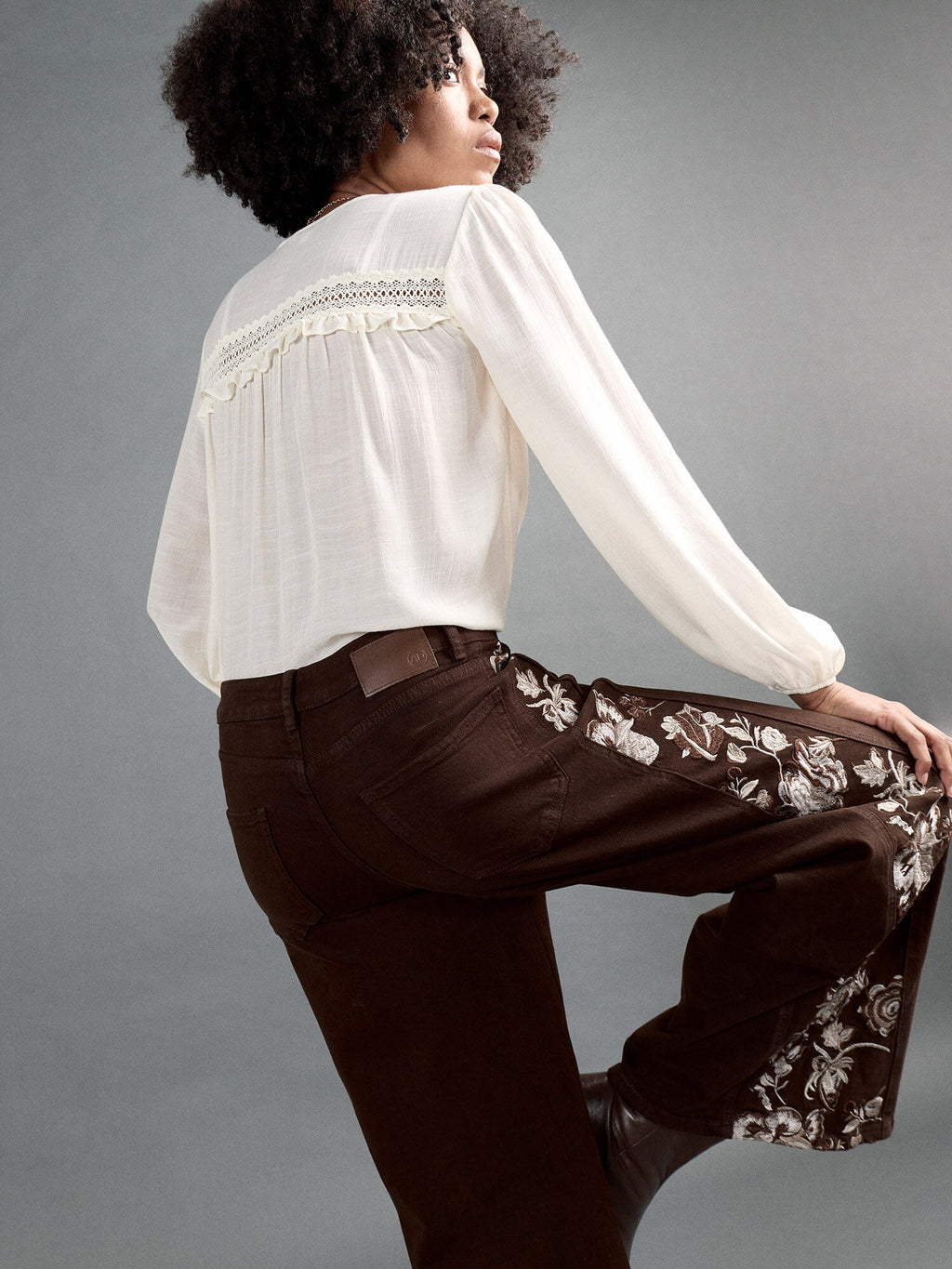Floral Embroidered Wide Leg Jeans