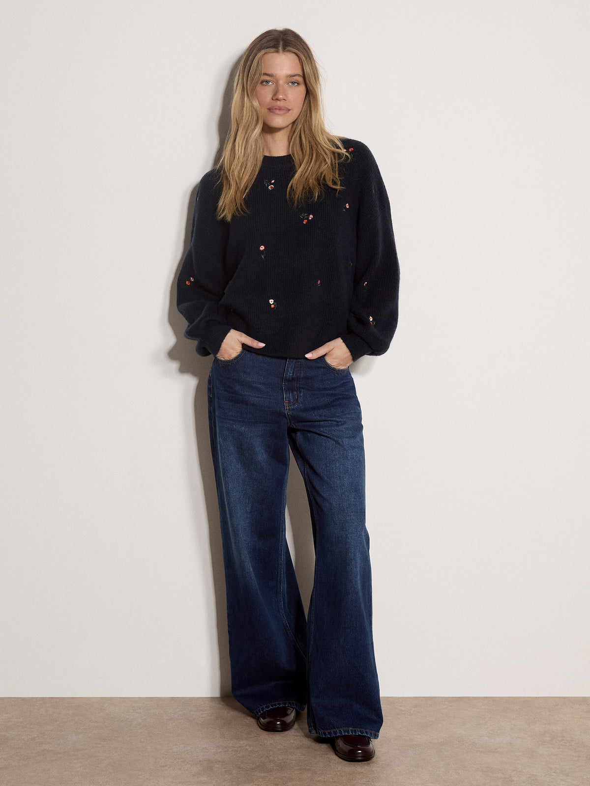 Mini Embroidered Floral Fisherman Jumper