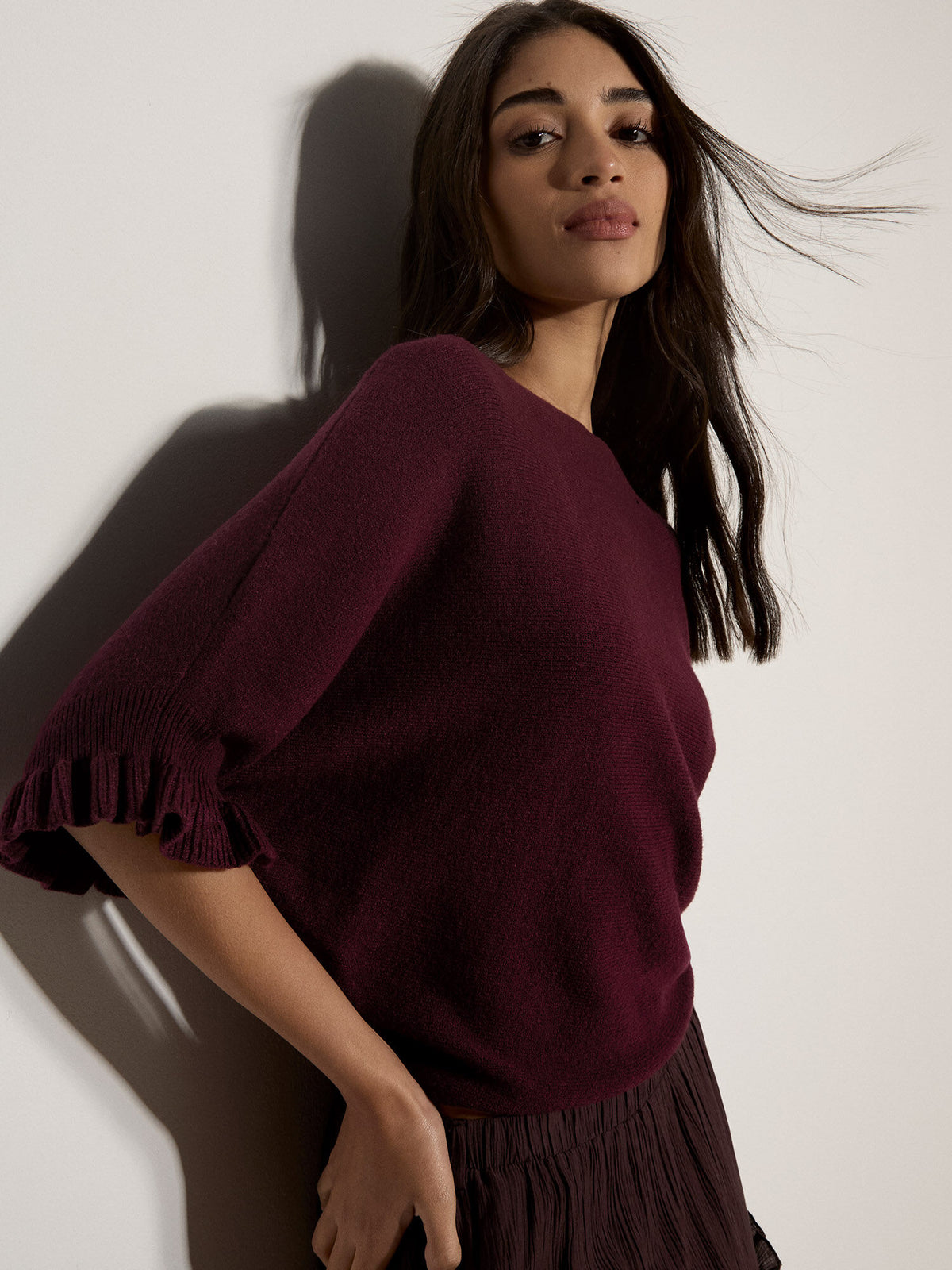 Ruffle Sleeve Batwing Jumper