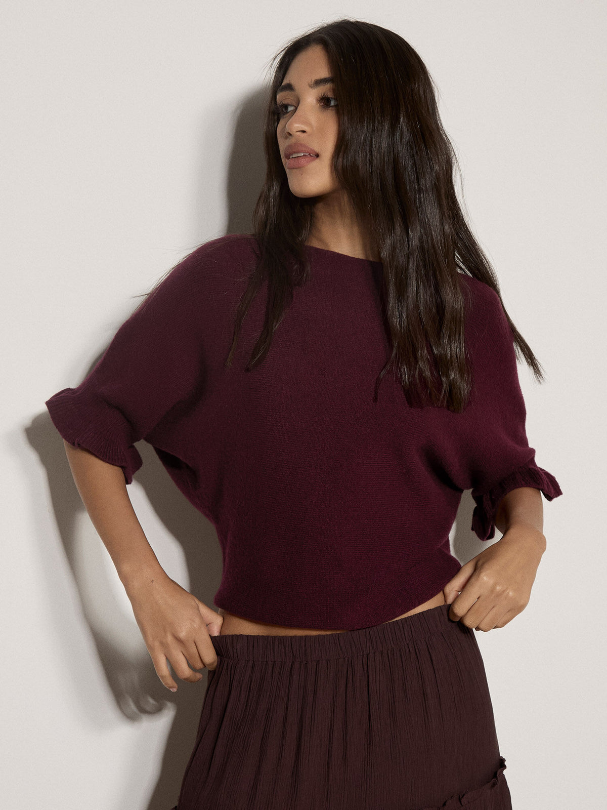 Ruffle Sleeve Batwing Jumper