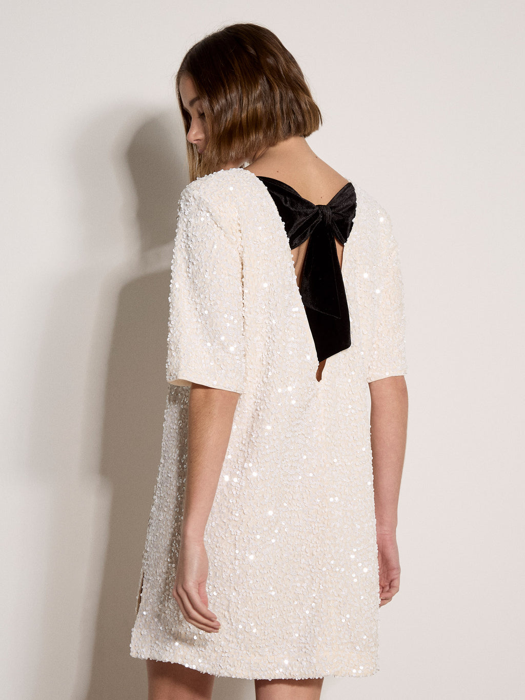 Velvet Sequin Bow Back Mini Dress