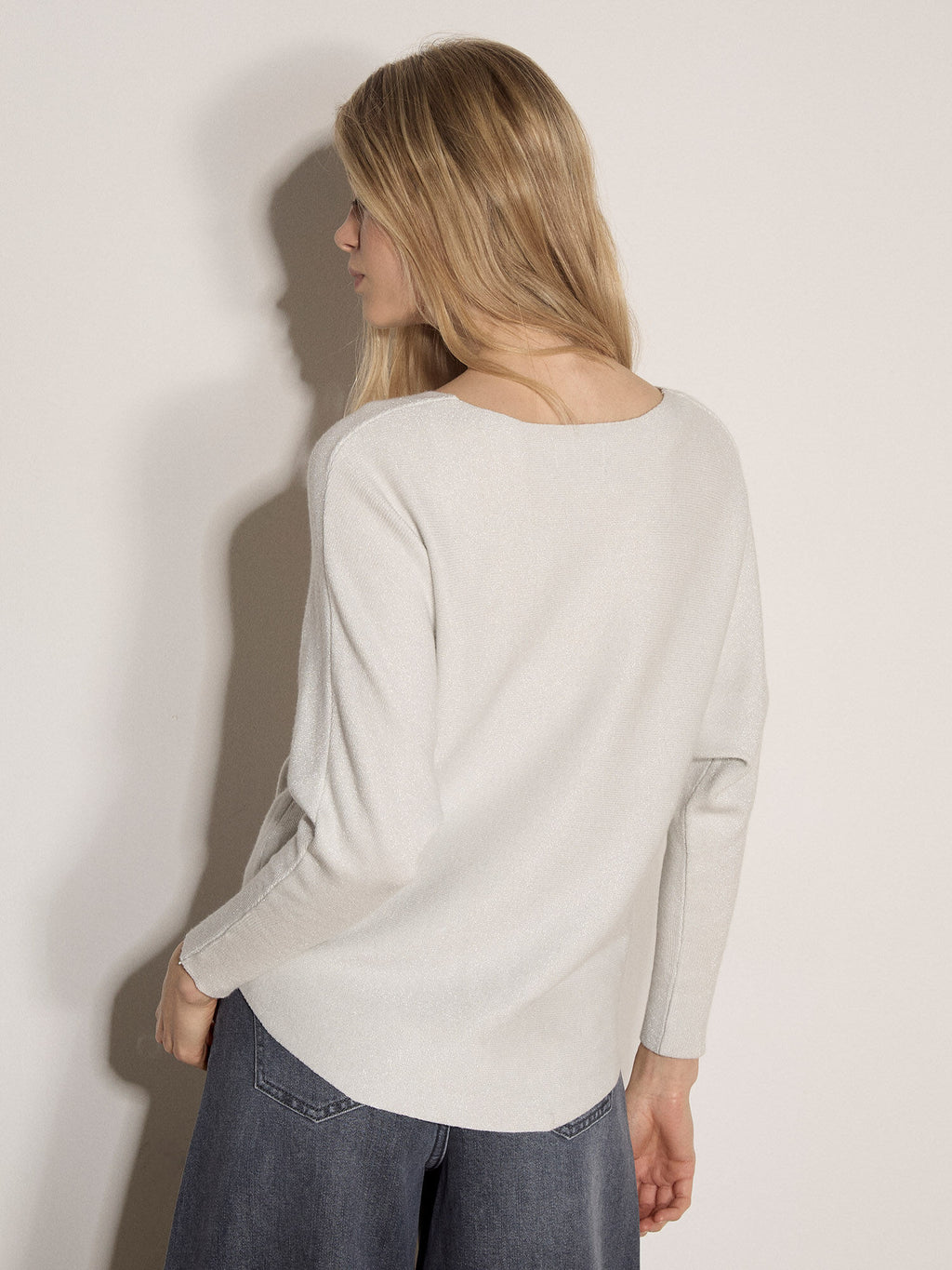 Metallic Ribbed Batwing Sweater