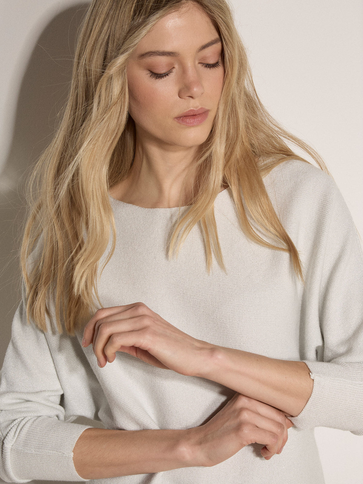 Metallic Ribbed Batwing Sweater