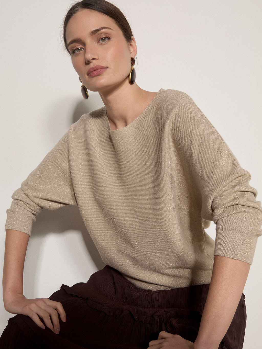 Metallic Ribbed Batwing Sweater