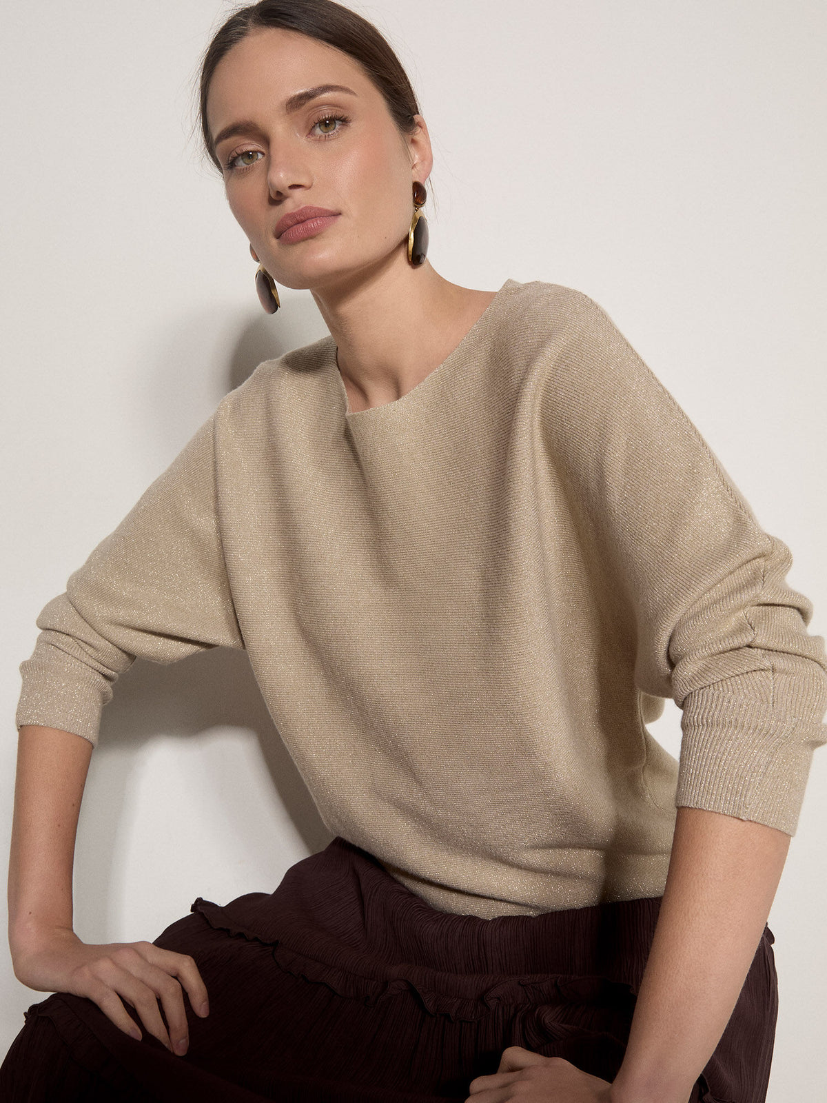 Metallic Ribbed Batwing Sweater