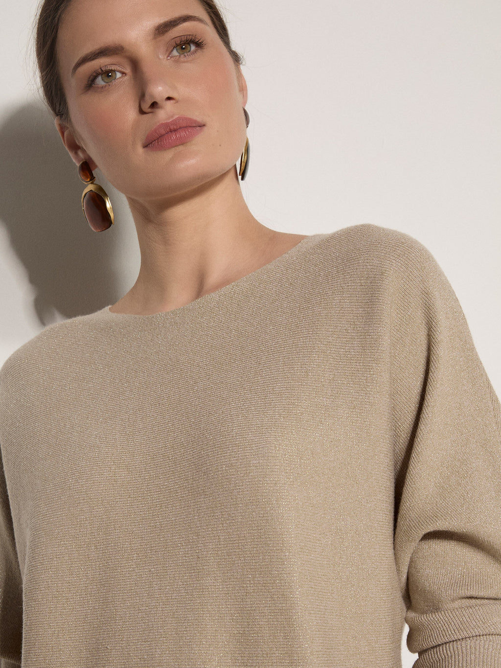 Metallic Ribbed Batwing Sweater