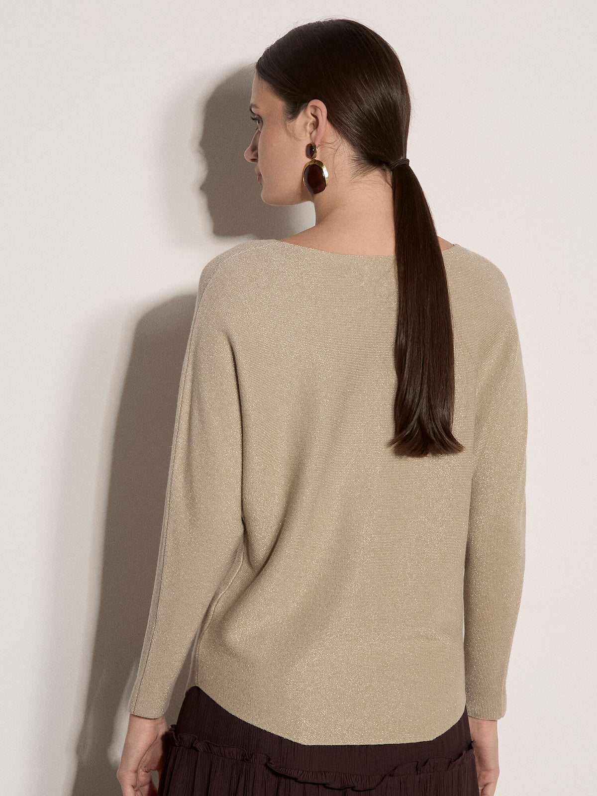 Metallic Ribbed Batwing Sweater