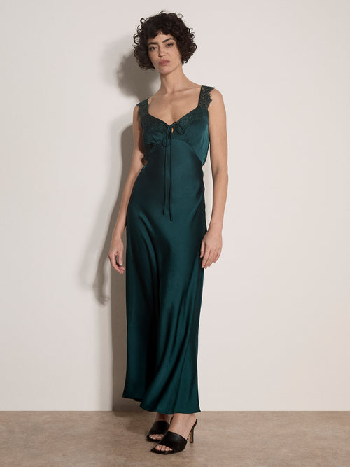 Lace Tie Detail Satin Maxi Dress