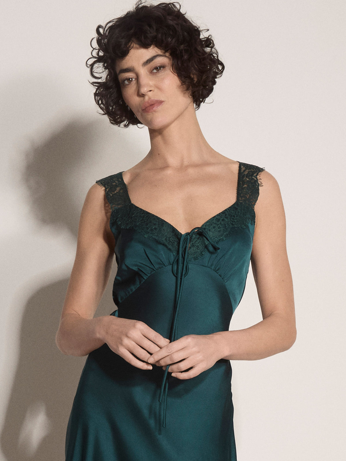 Lace Tie Detail Satin Maxi Dress