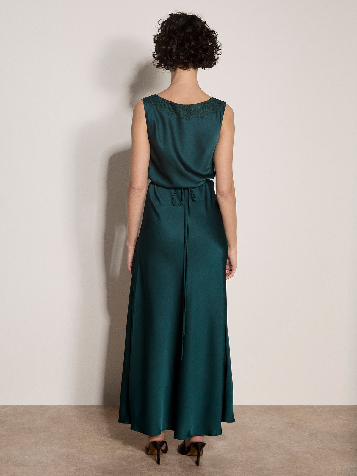 Lace Tie Detail Satin Maxi Dress