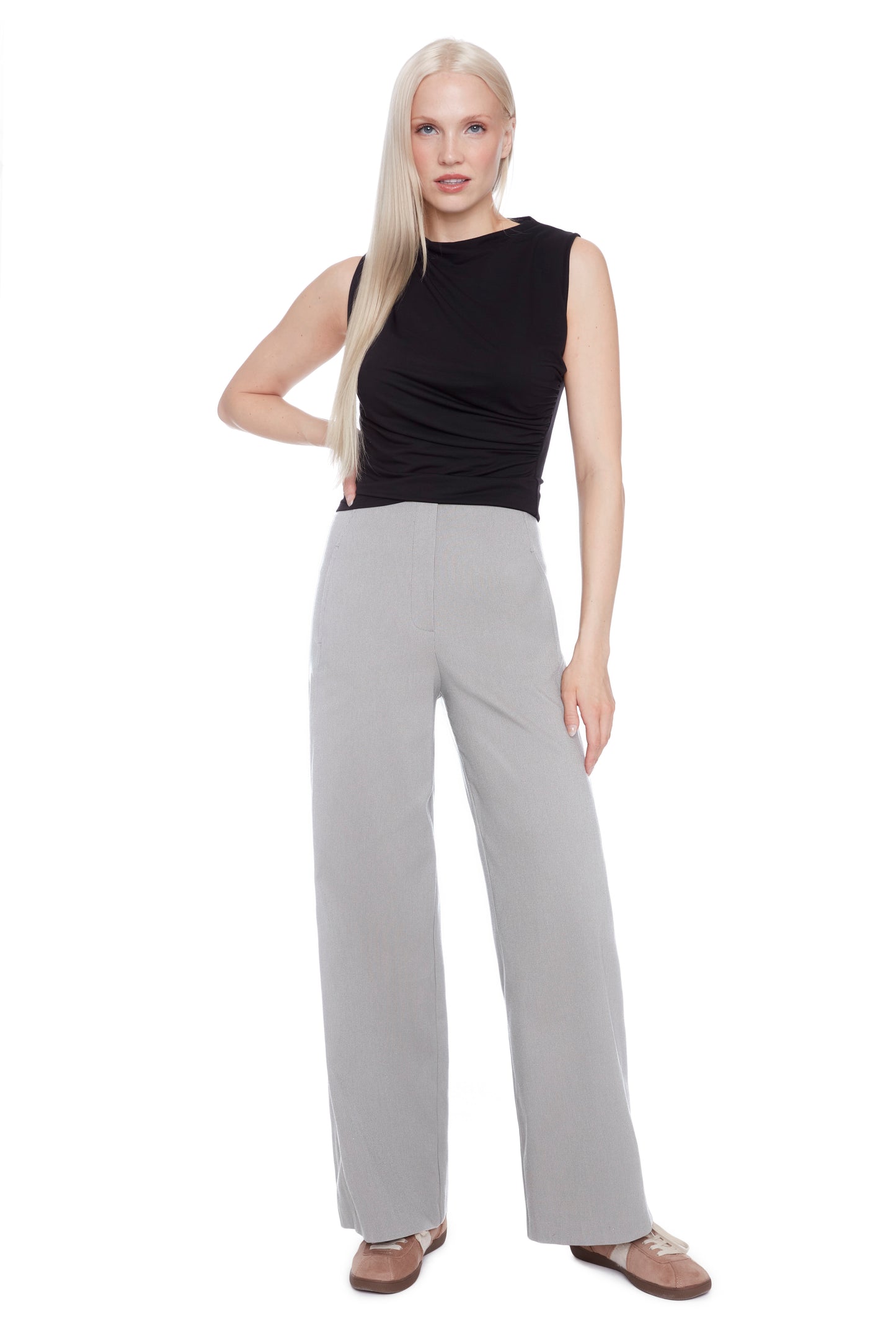 Pull On Twill Wide Leg Trouser