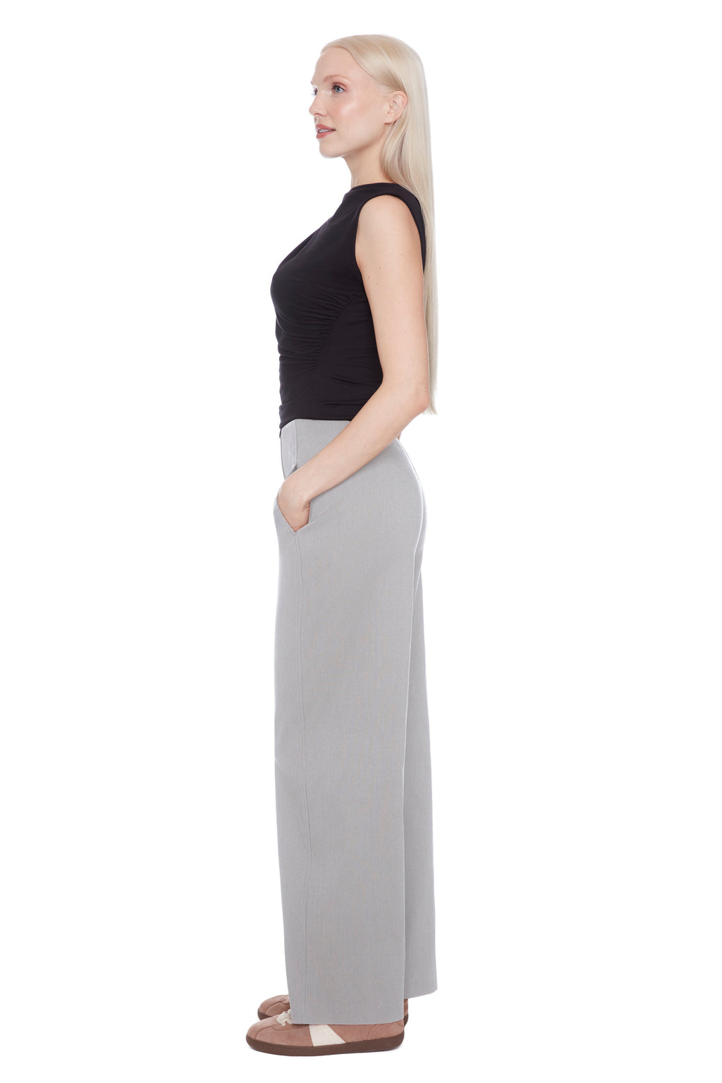 Pull On Twill Wide Leg Trouser