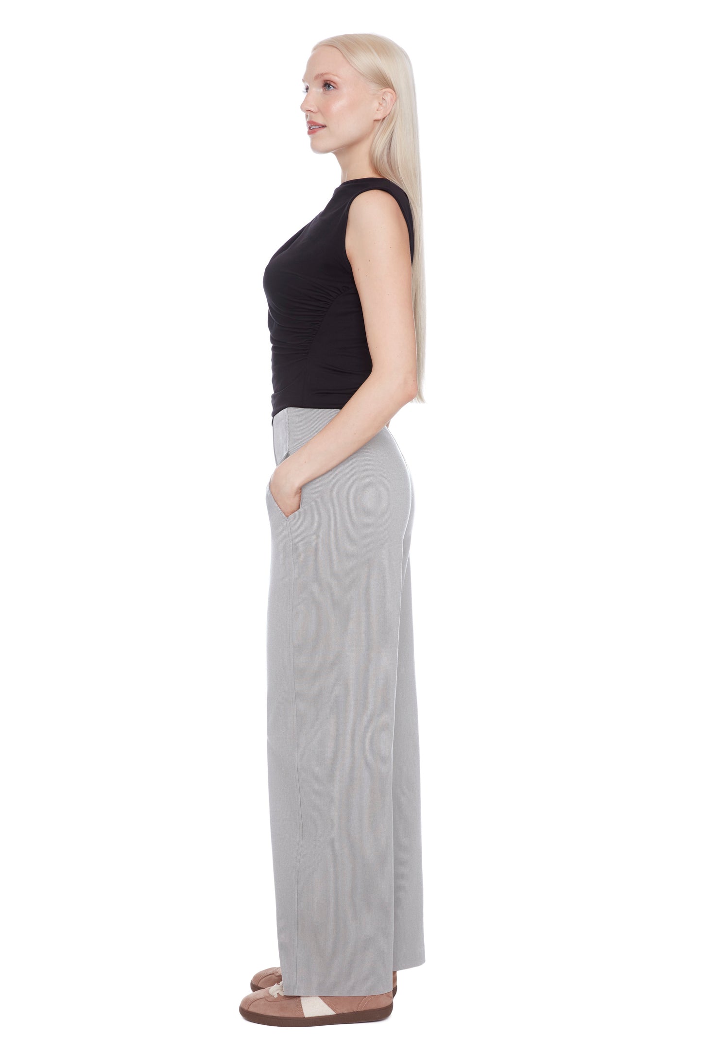 Pull On Twill Wide Leg Trouser