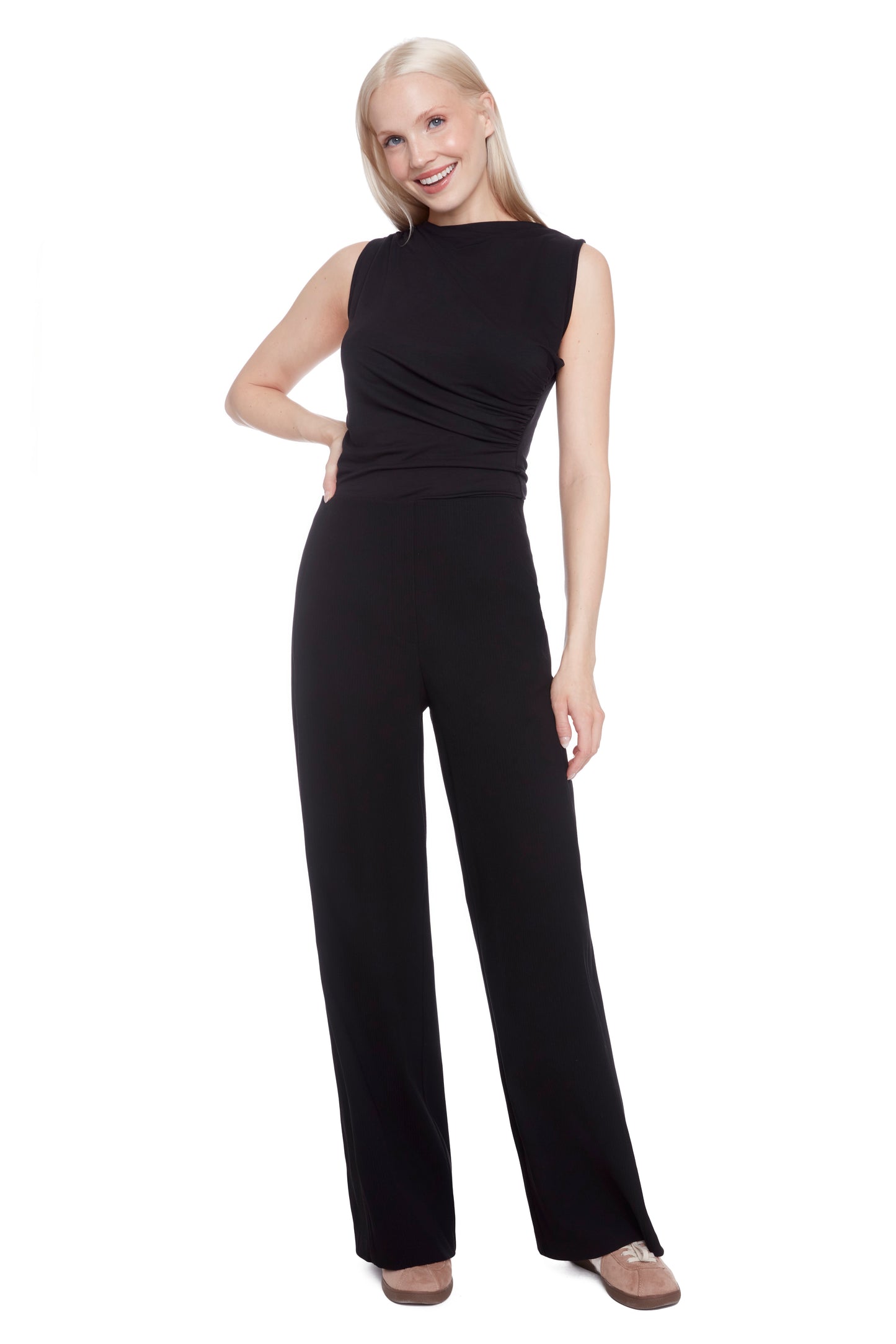 Pull On Textured Wide Leg Trouser