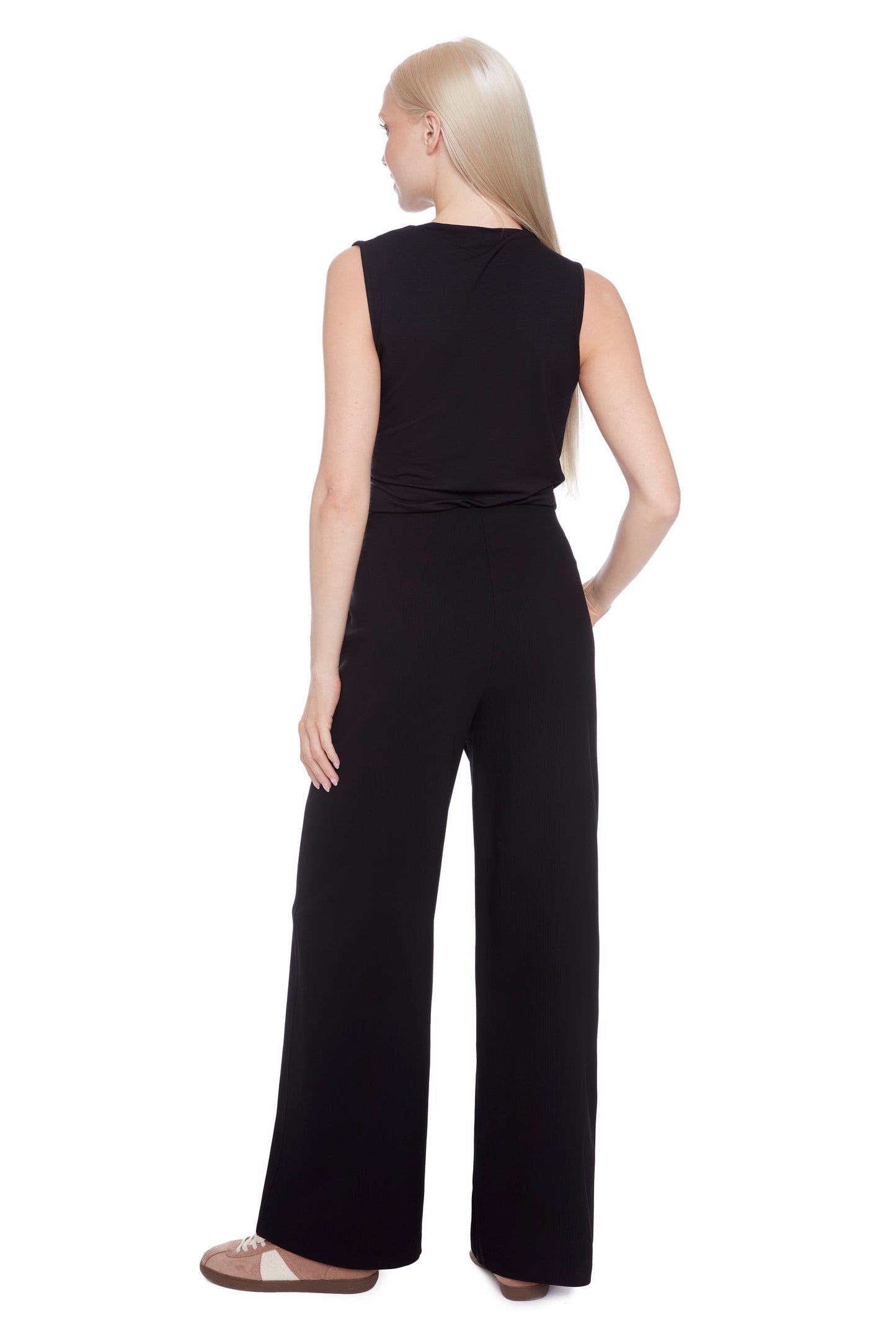 Pull On Textured Wide Leg Trouser
