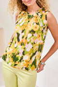 Printed Sleeveless Blouse with Crochet Trim