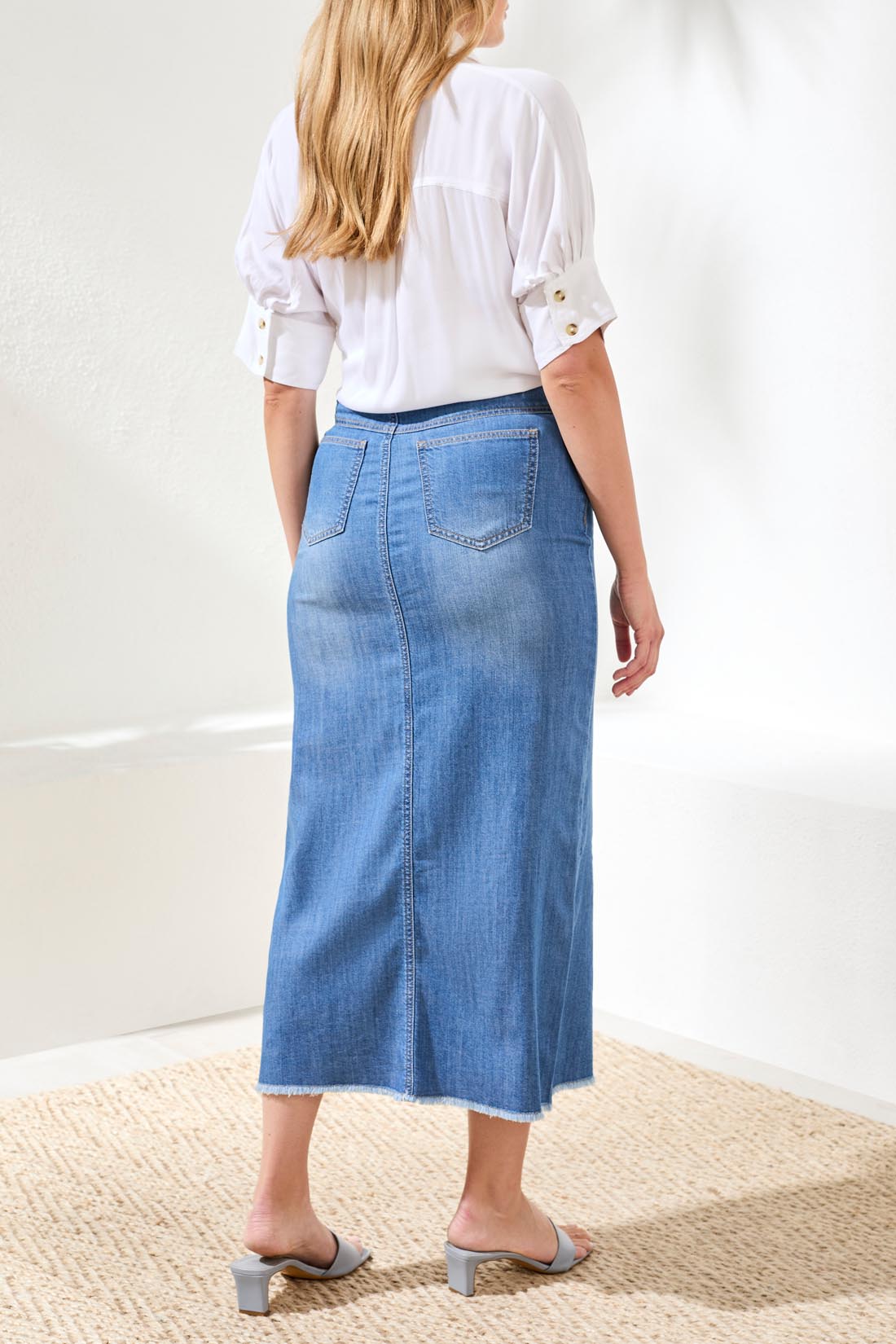 Full Length Front Slit-Denim Skirt