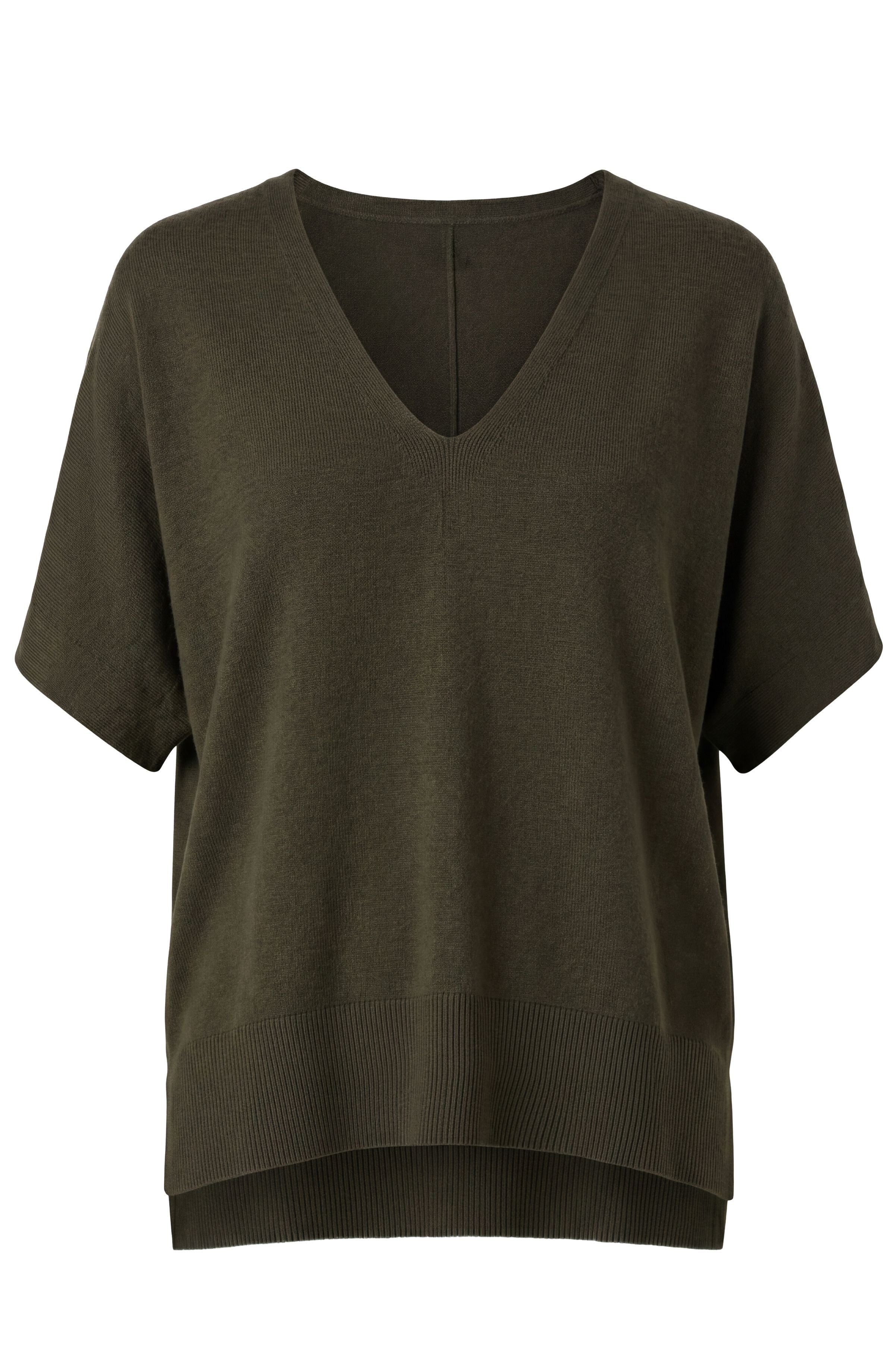 Short Sleeve V-Neck Dolman Popover Sweater