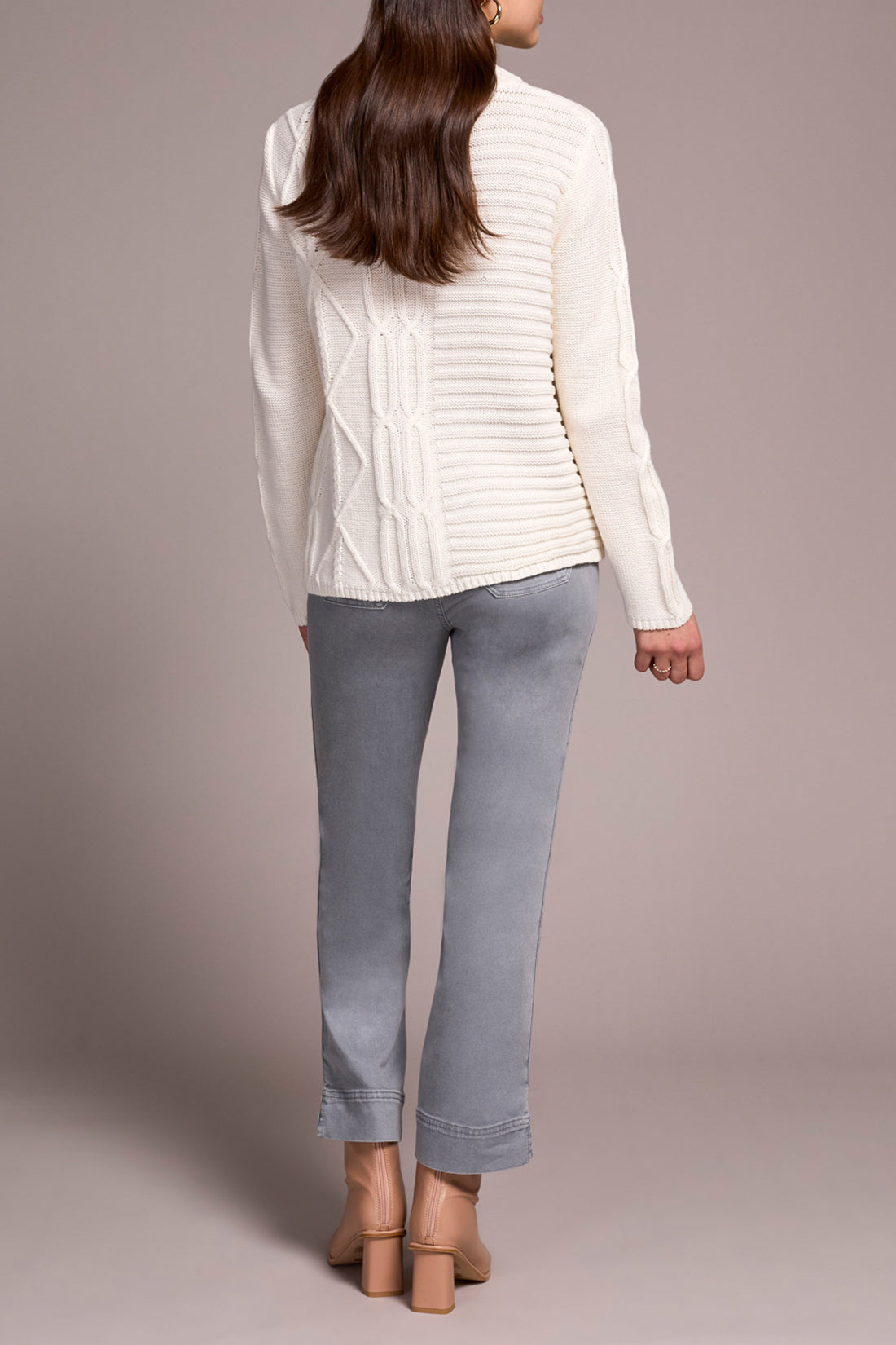 Vintage Washed Cable Knit Mock Neck Sweater