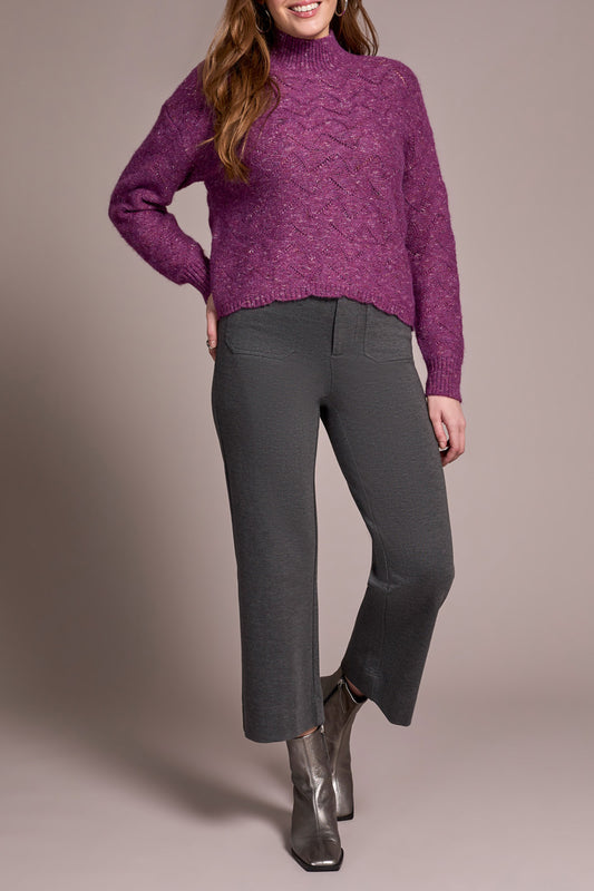 Mock Neck Puff Sleeve High Low Sweater
