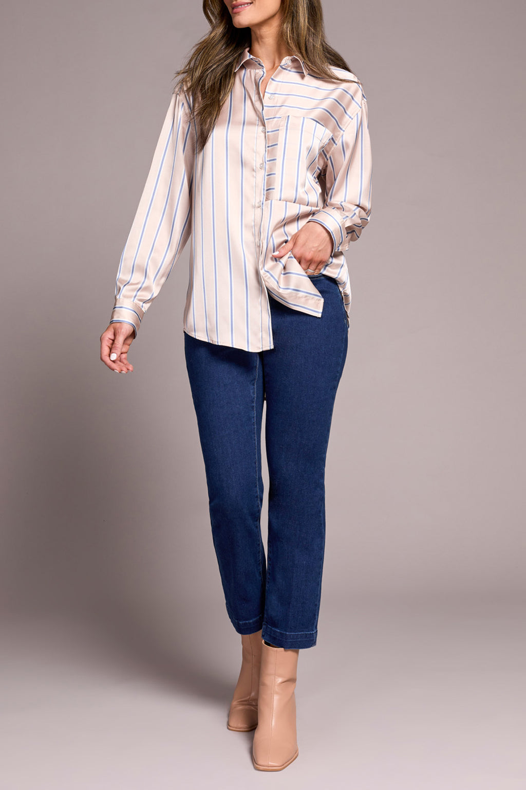 Striped Button Up Satin Blouse