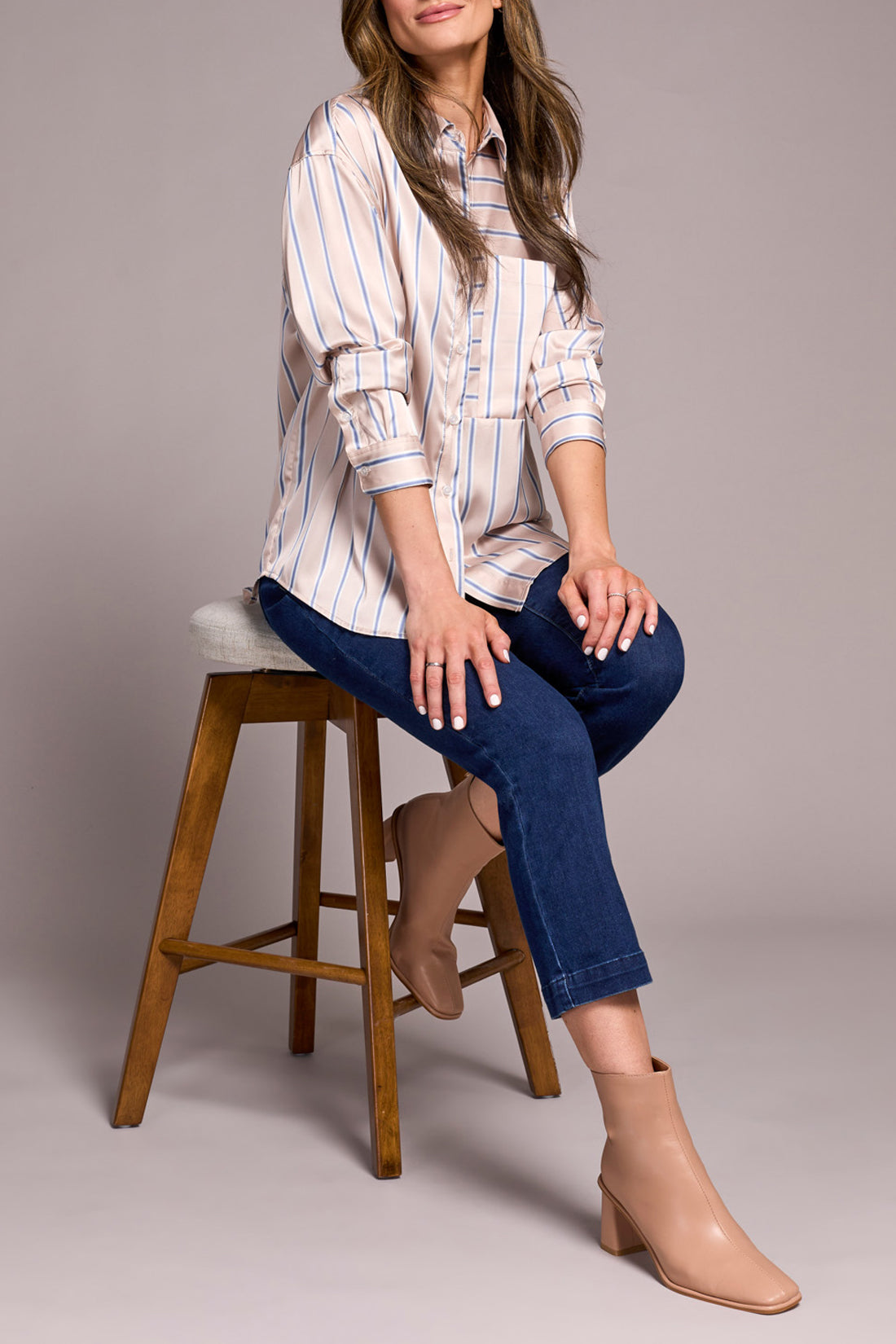 Striped Button Up Satin Blouse