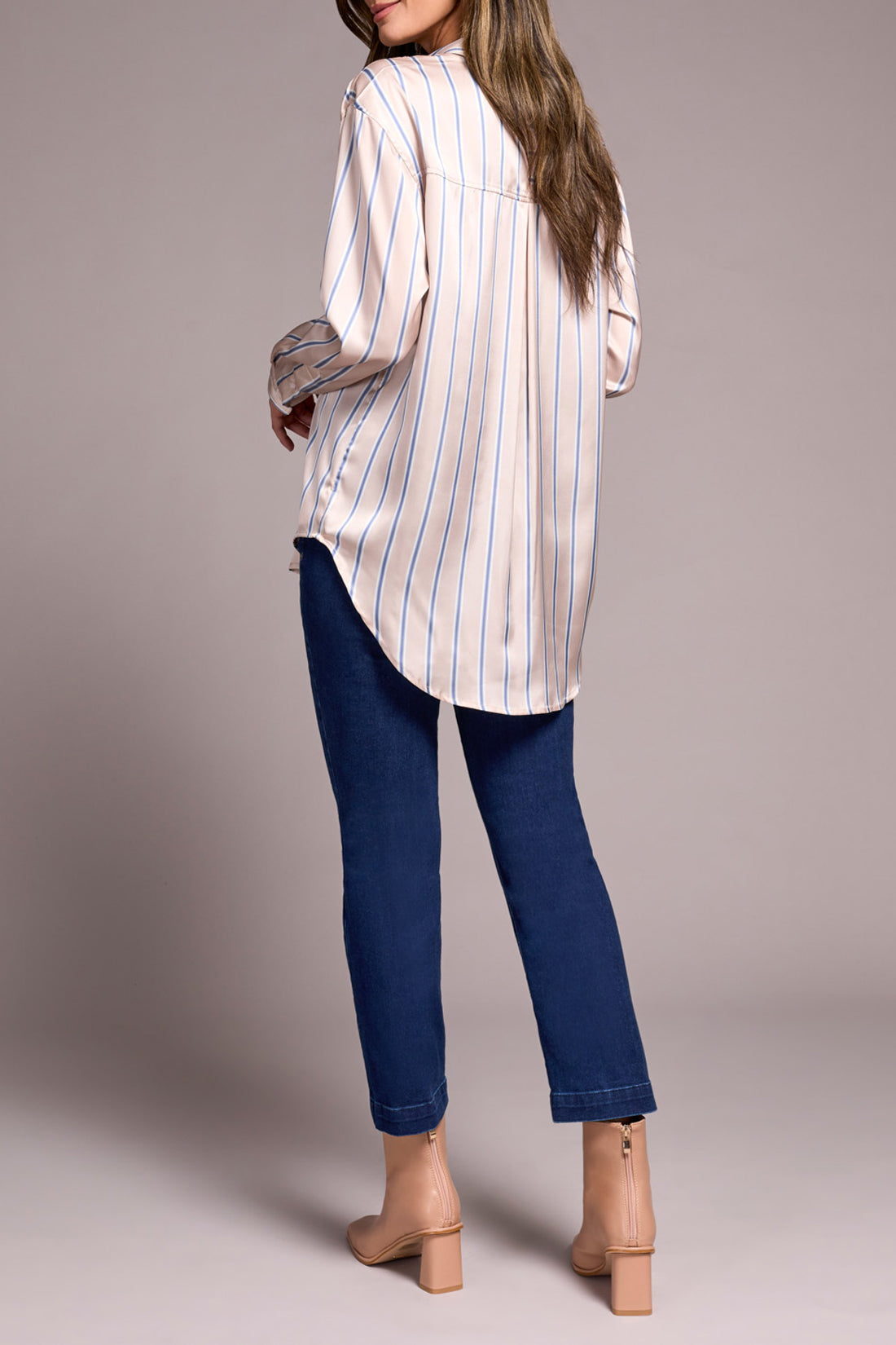 Striped Button Up Satin Blouse