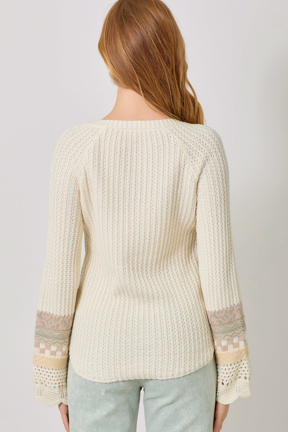 Mixed Media Sleeve Henley Sweater