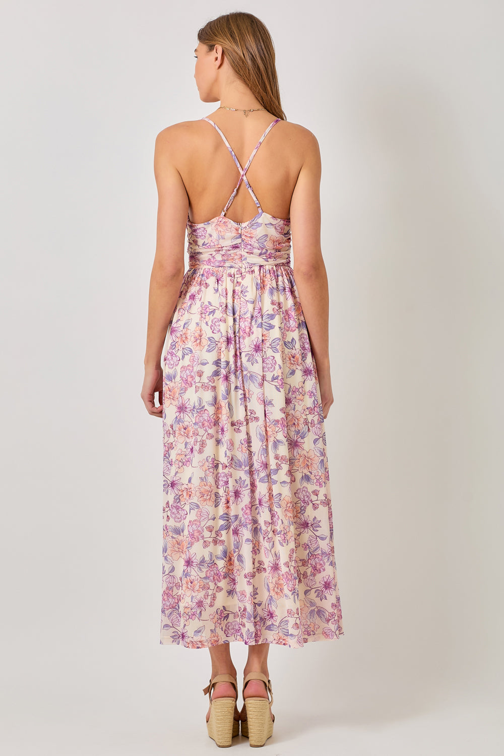 Crossed Back Pleated Midi Dress