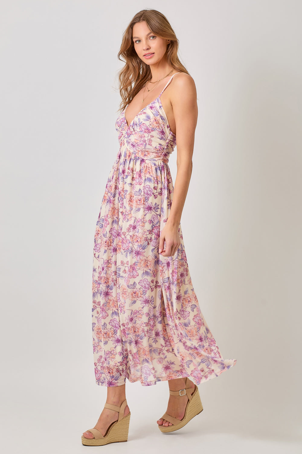 Crossed Back Pleated Midi Dress