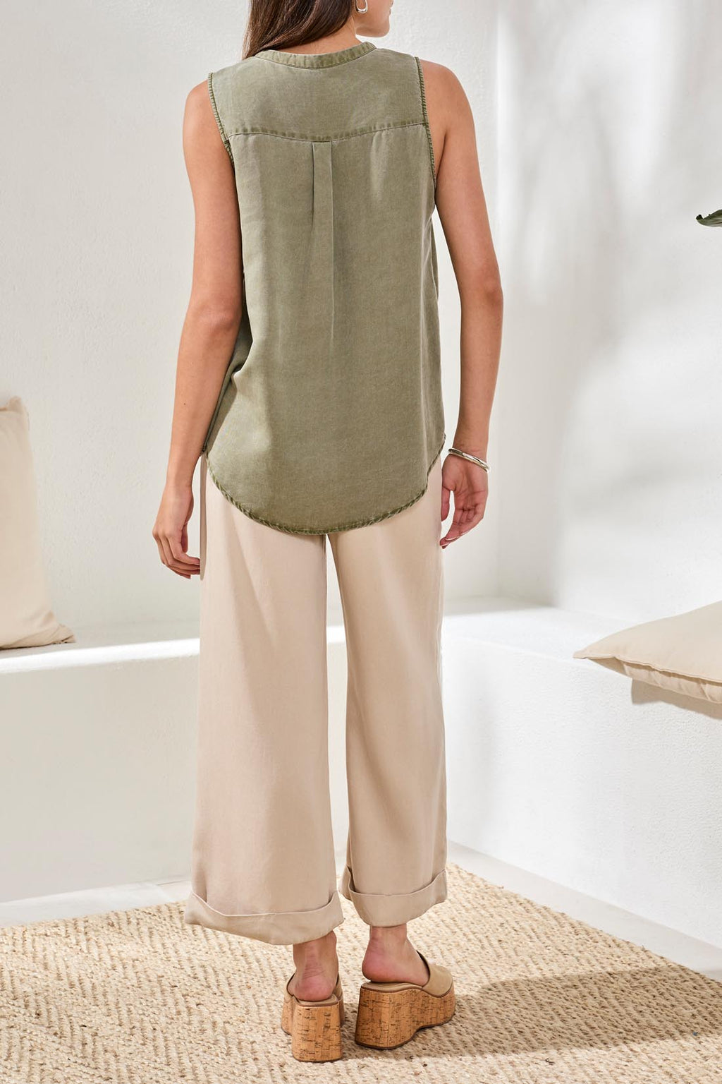 Flowy Sleeveless Button Front Blouse