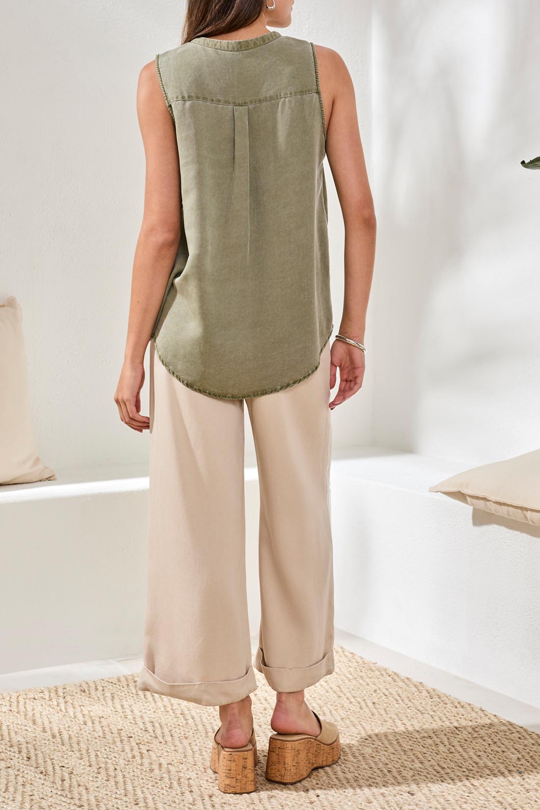 Flowy Sleeveless Button Front Blouse