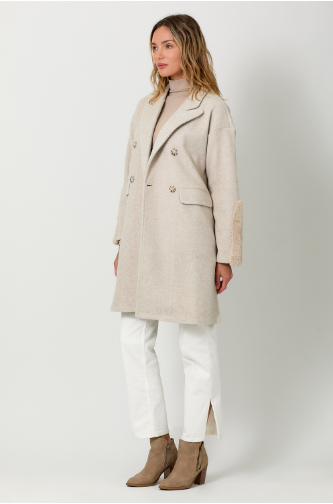 Fur Sleeve Double Breast Coat