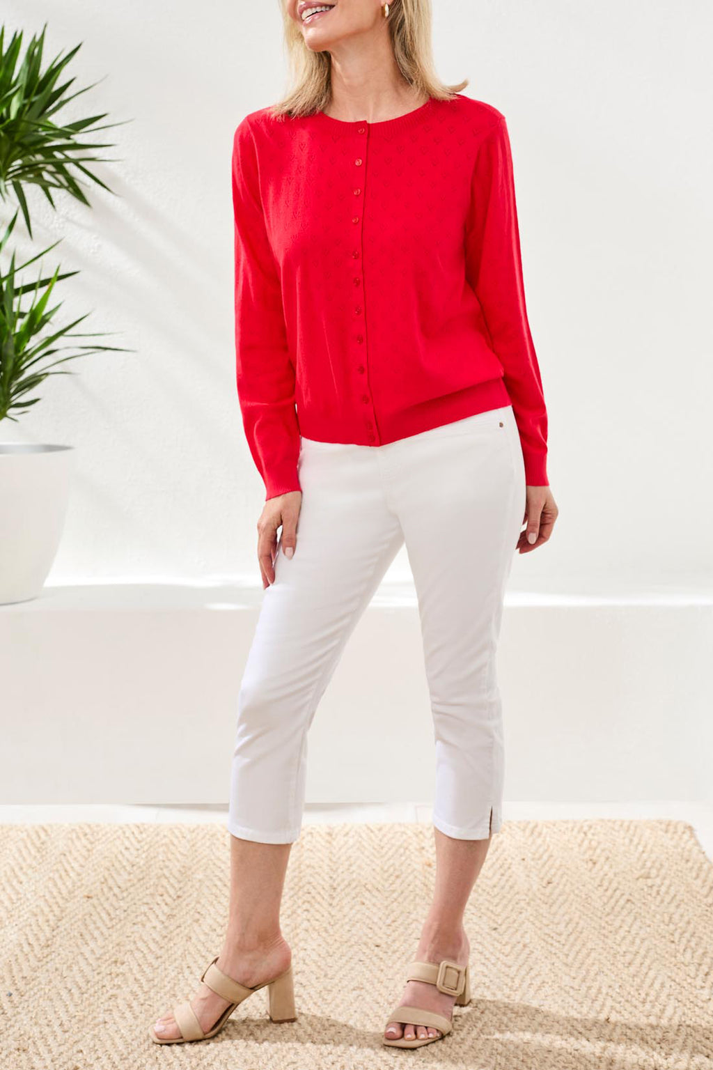 Pointelle Knit Cardigan with Button-Front Closure