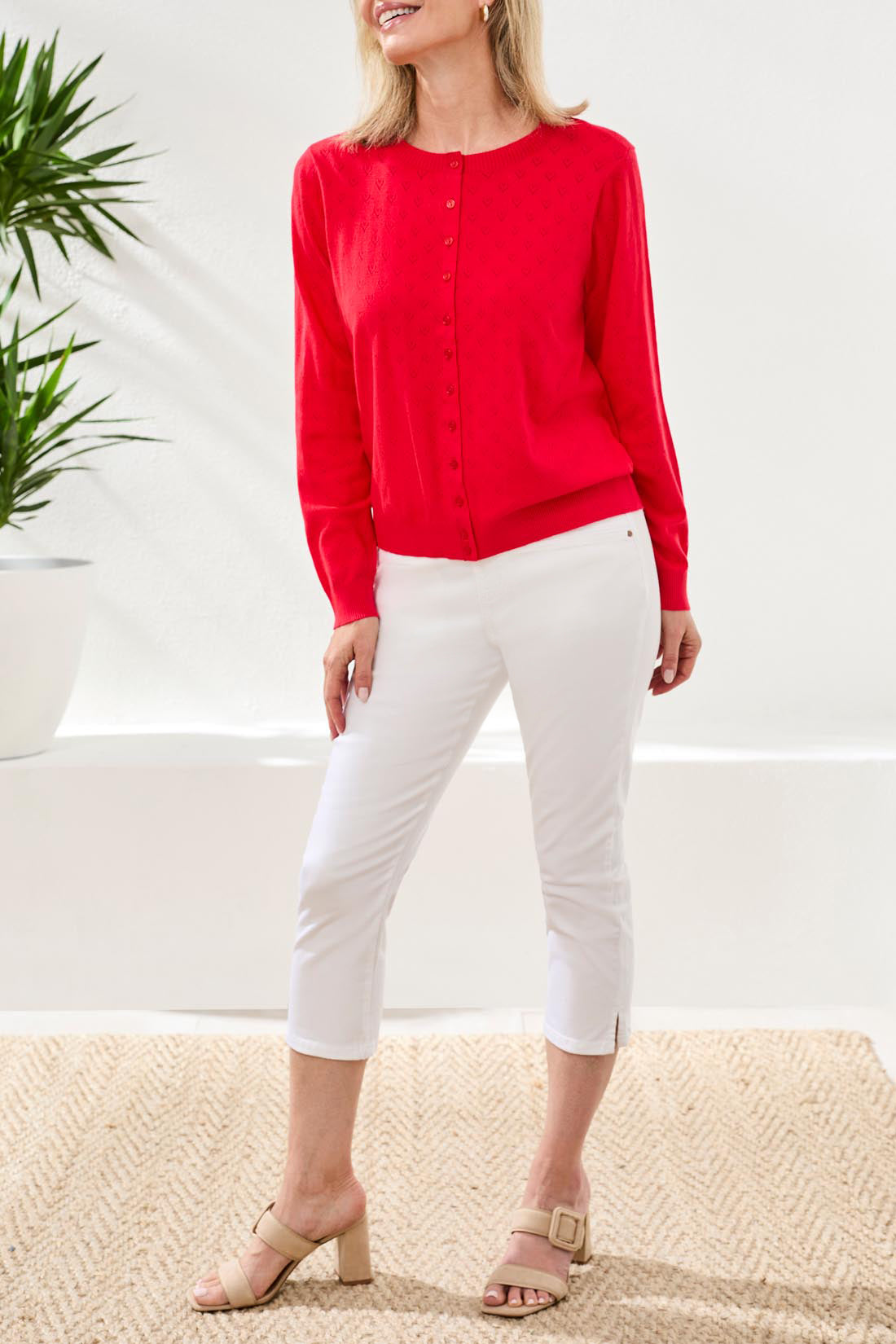 Pointelle Knit Cardigan with Button-Front Closure
