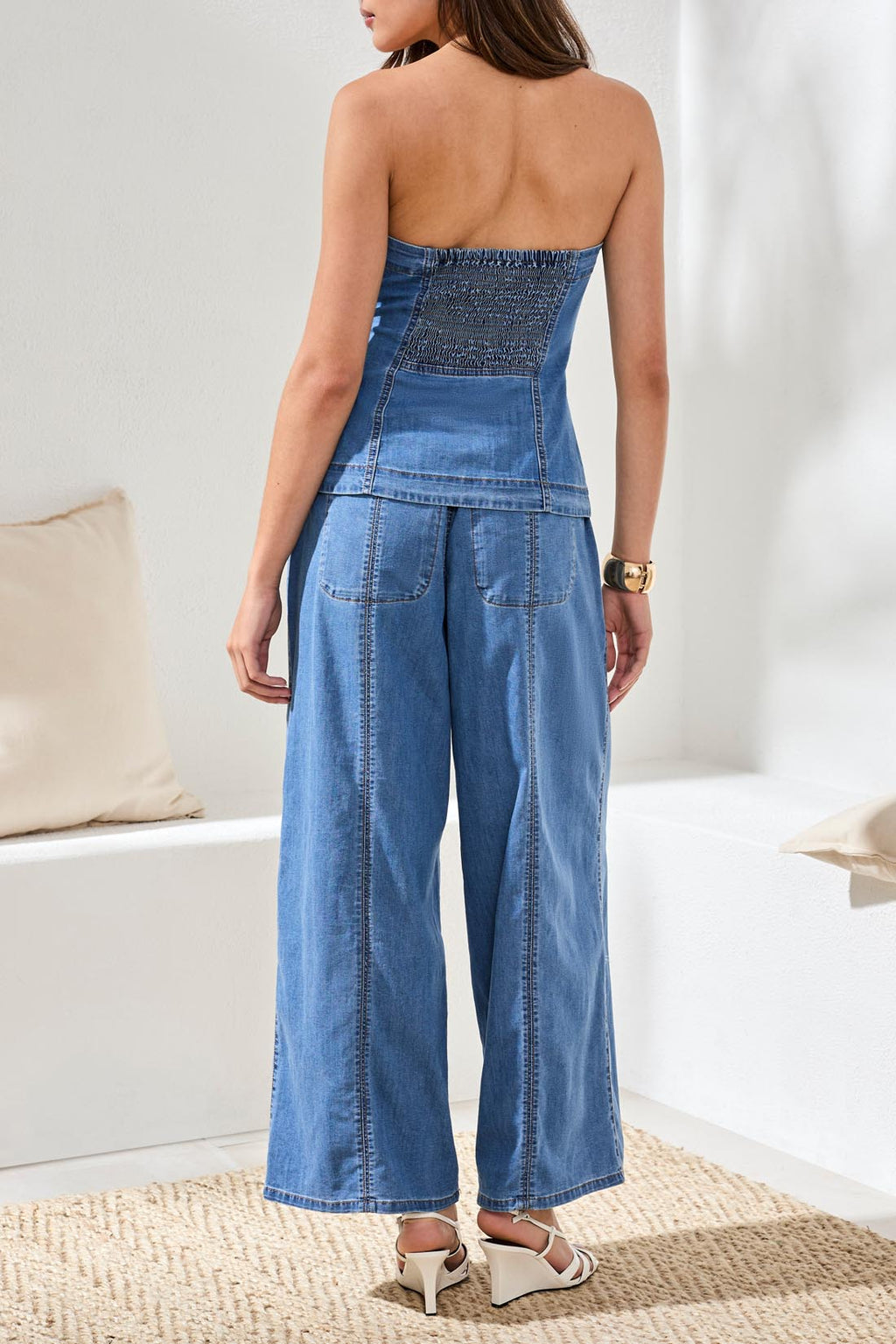 Button Front Denim Bustier Top