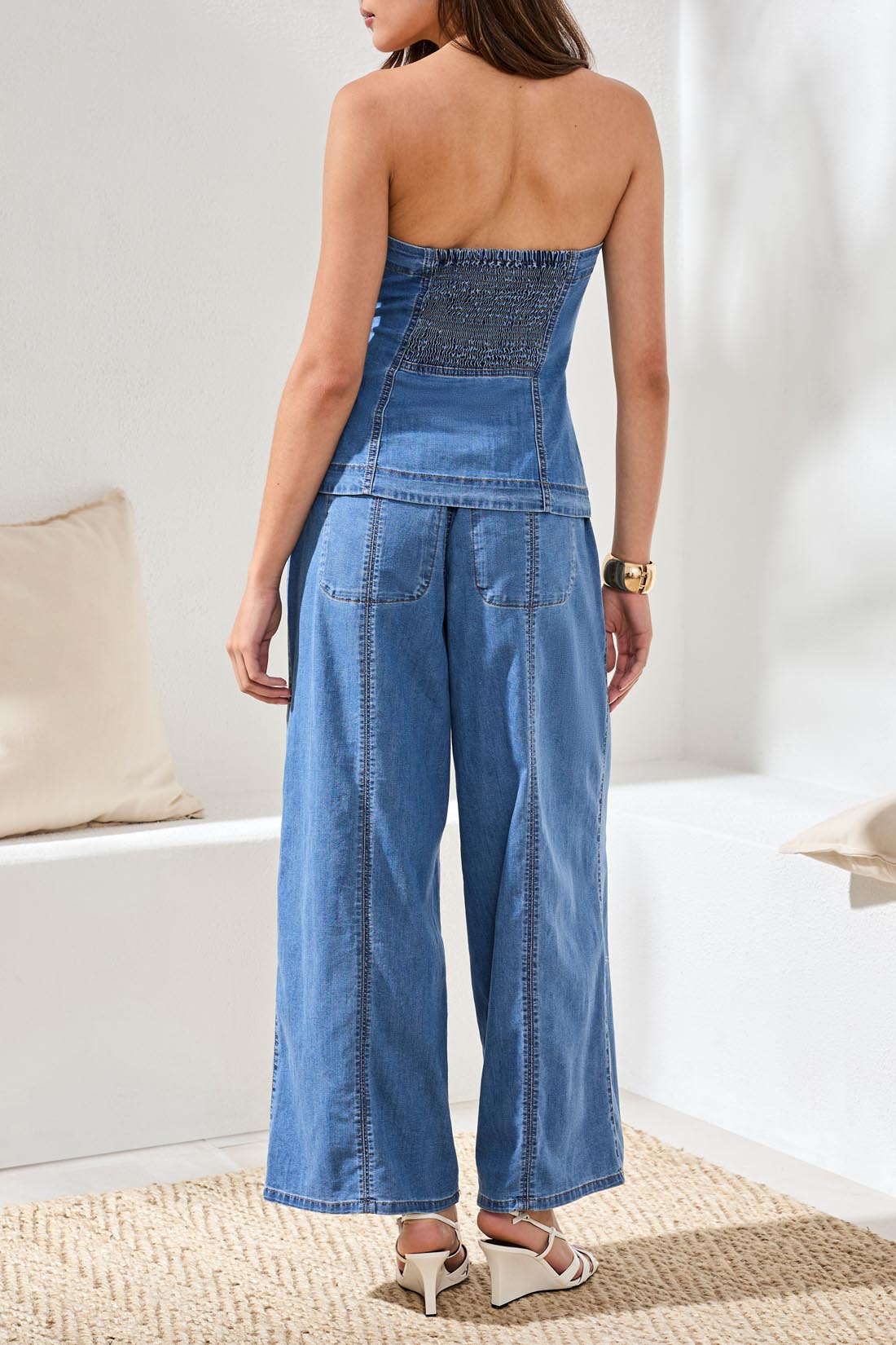 Button Front Denim Bustier Top