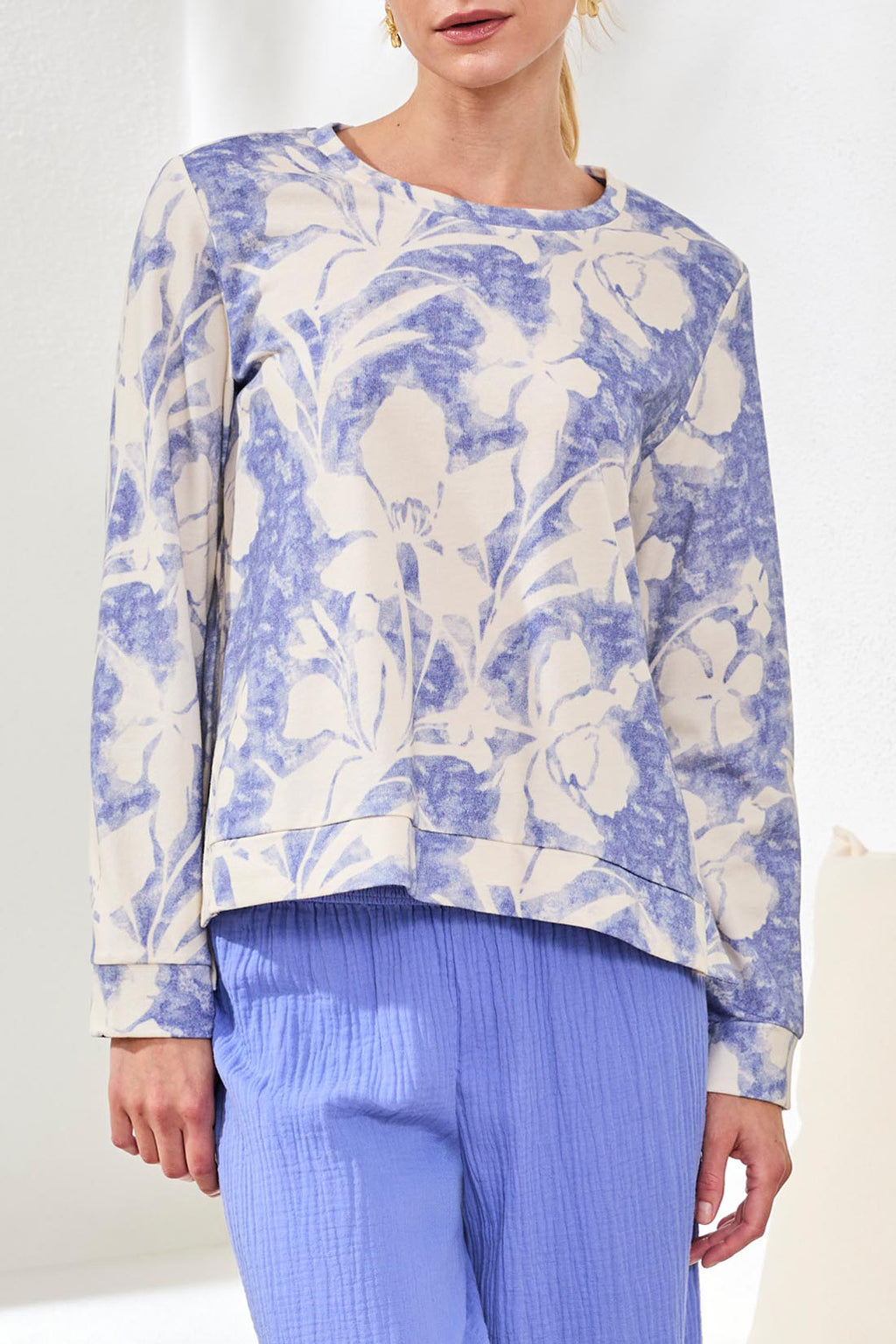 Soft Crew Neck Long Sleeve Top With Side Slits