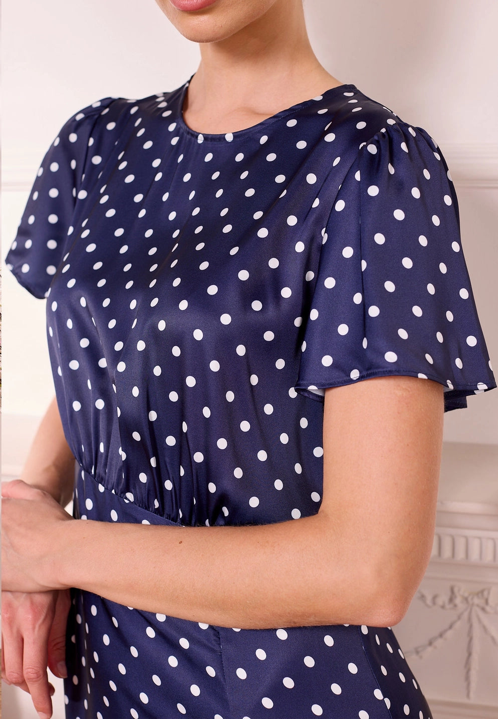 Janzur Satin Polka Dot Midi Dress