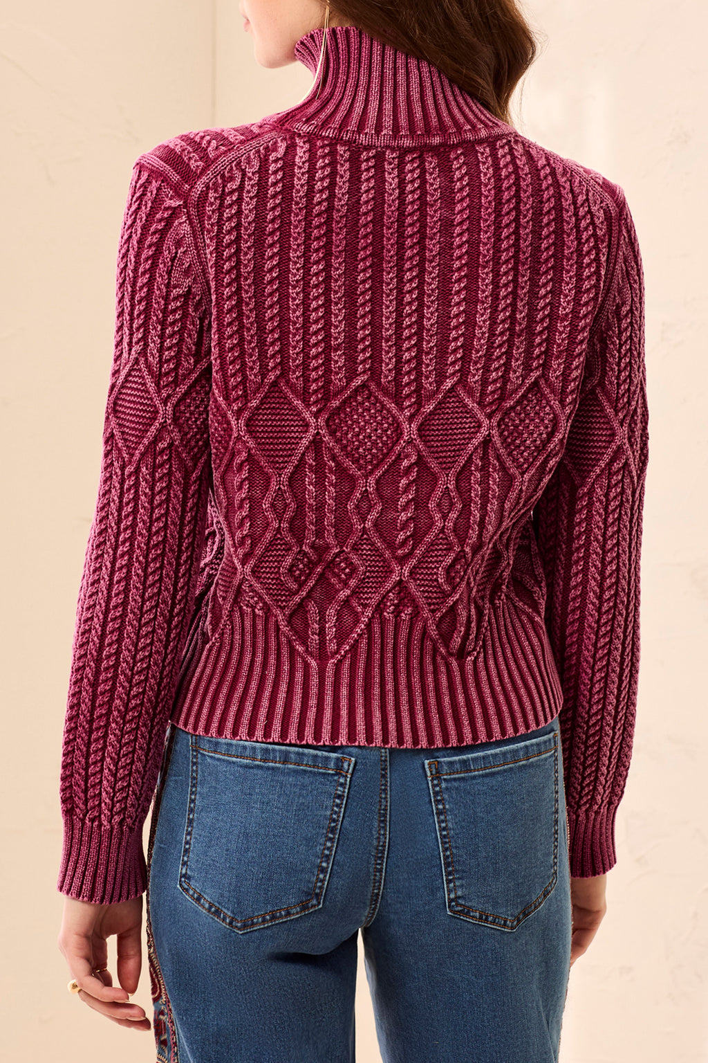 Mock Neck Cable Knit Cotton Sweater