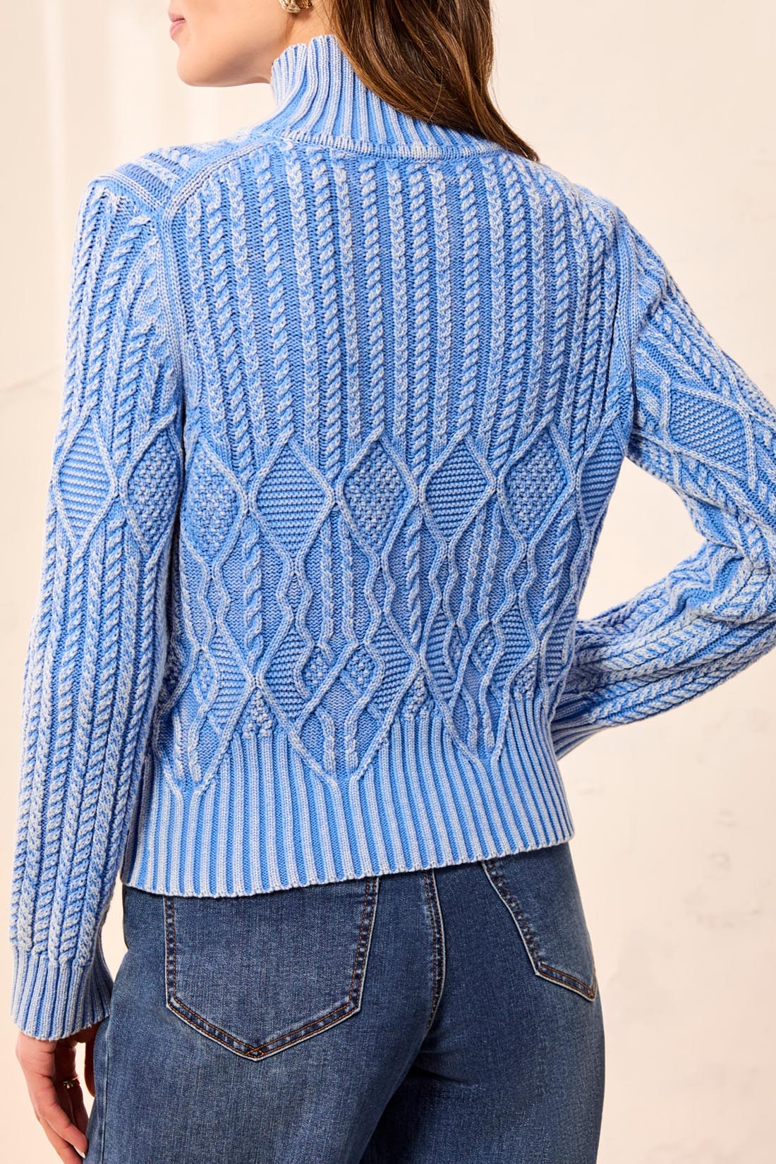 Mock Neck Cable Knit Cotton Sweater